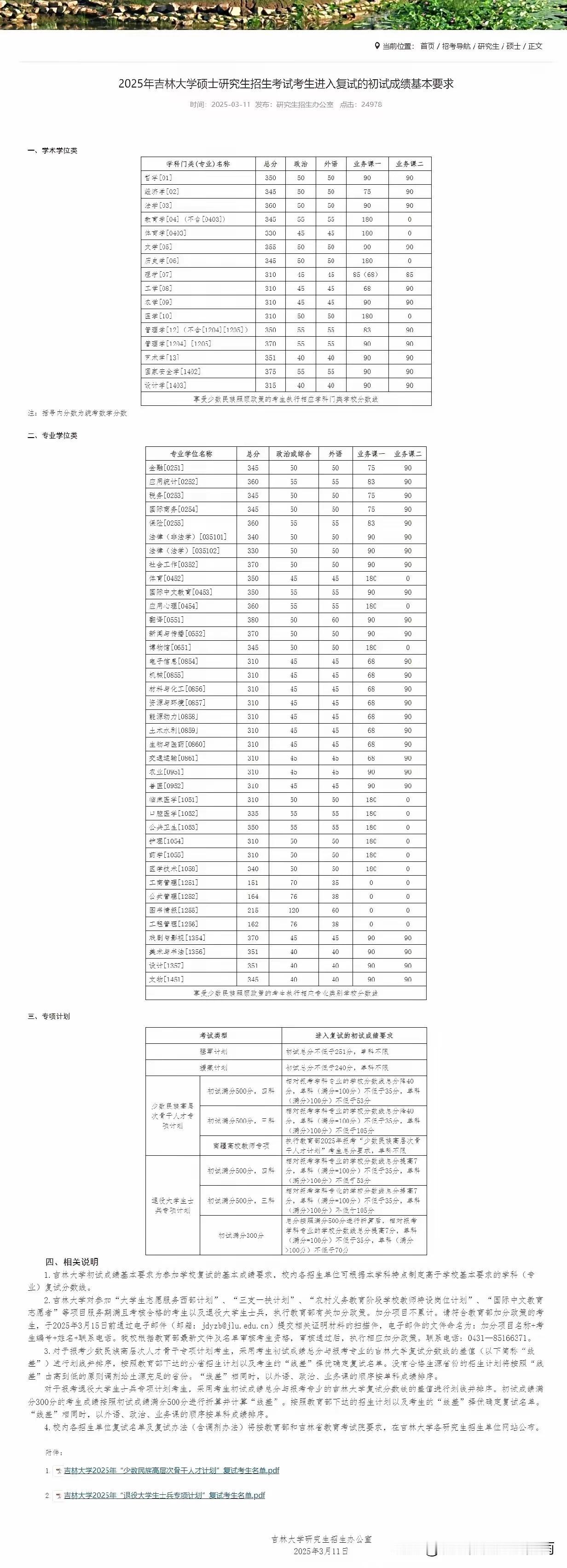 温馨提示:  官宣：吉林大学2025年考研复试分数线终于出来了，敬请关注。欢迎大