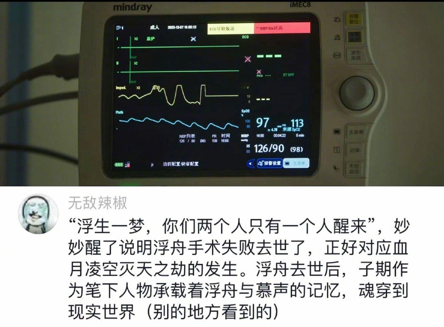 浮舟心电图  “浮生一梦，只有一个人醒来。”浮生病故，子期魂穿。就是子期。 