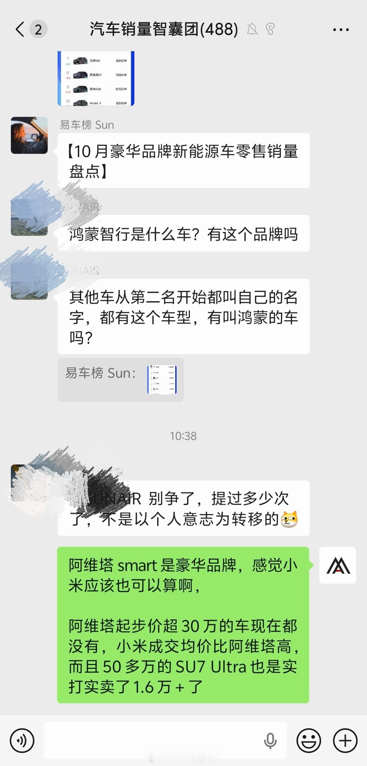 关于小米没有进入易车的豪华品牌榜单，在群里发表了一点点看法，你们觉得呢？之前理想