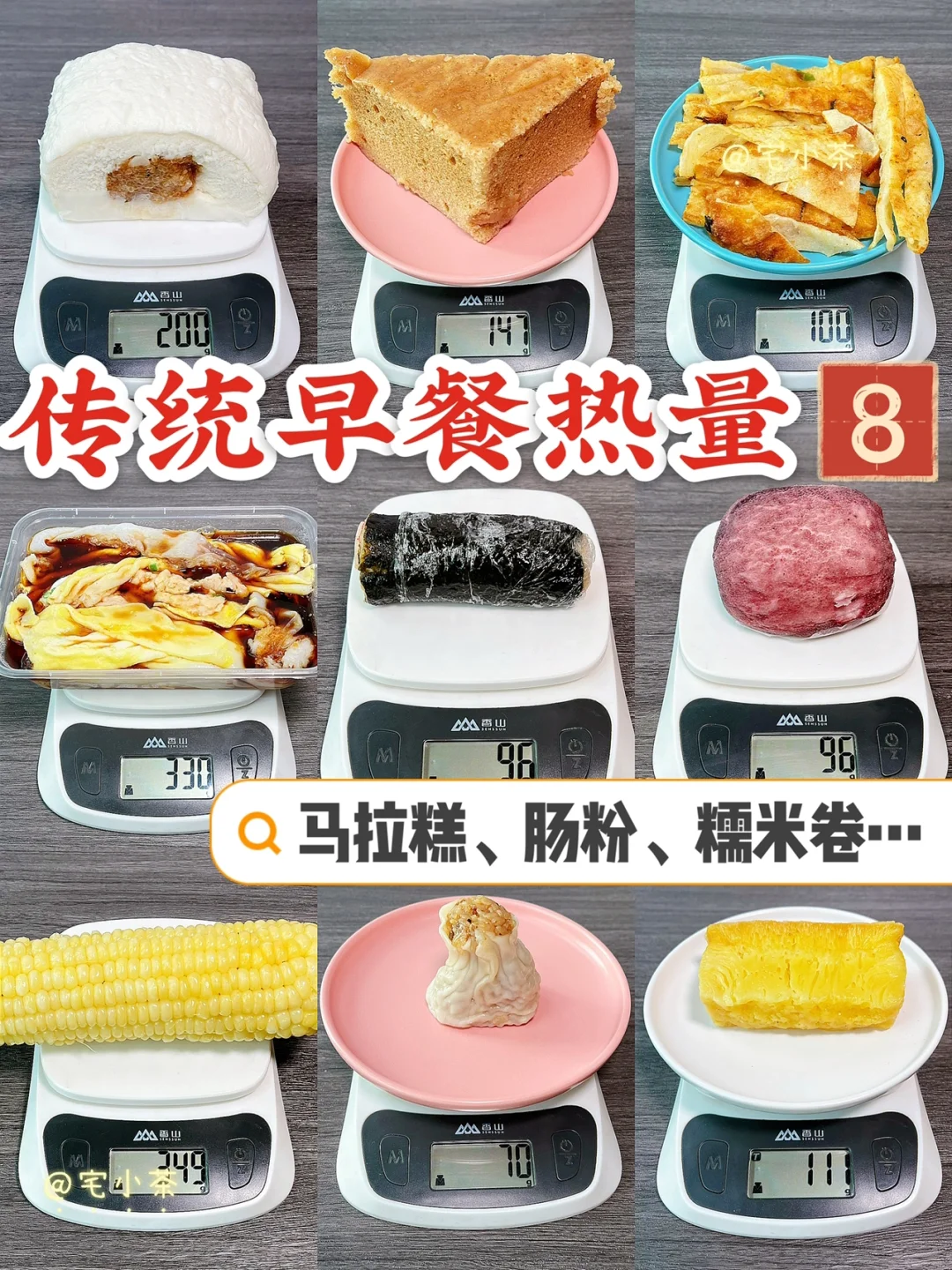 传统早餐热量测评！第8️⃣弹！马拉糕、糯米卷…