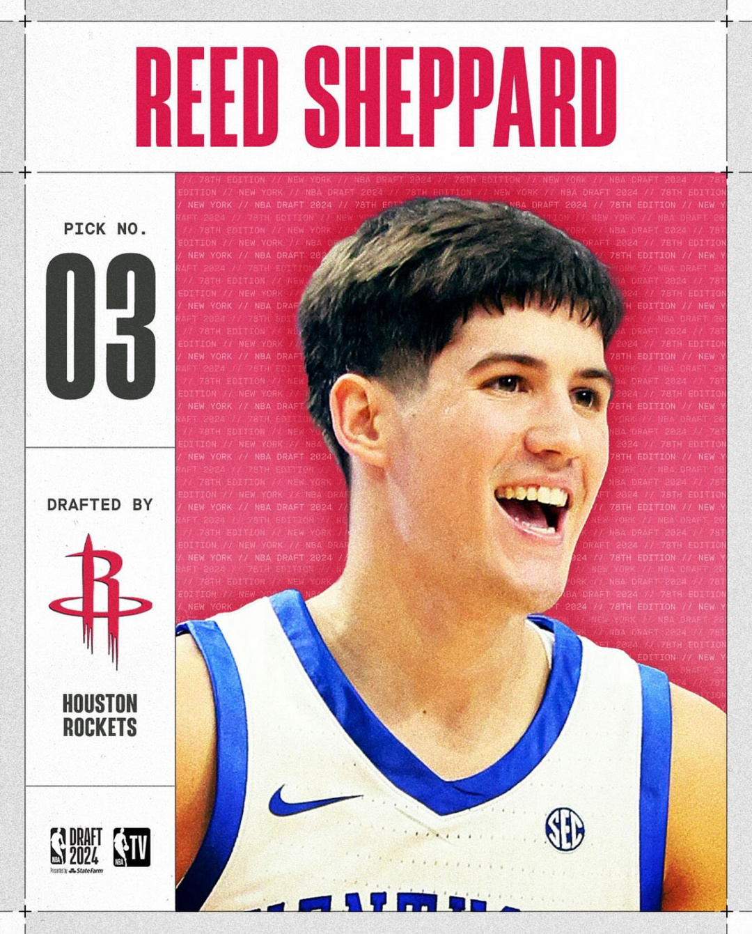 火箭用探花签选中谢泼德！#2024NBA选秀大会# ​​​