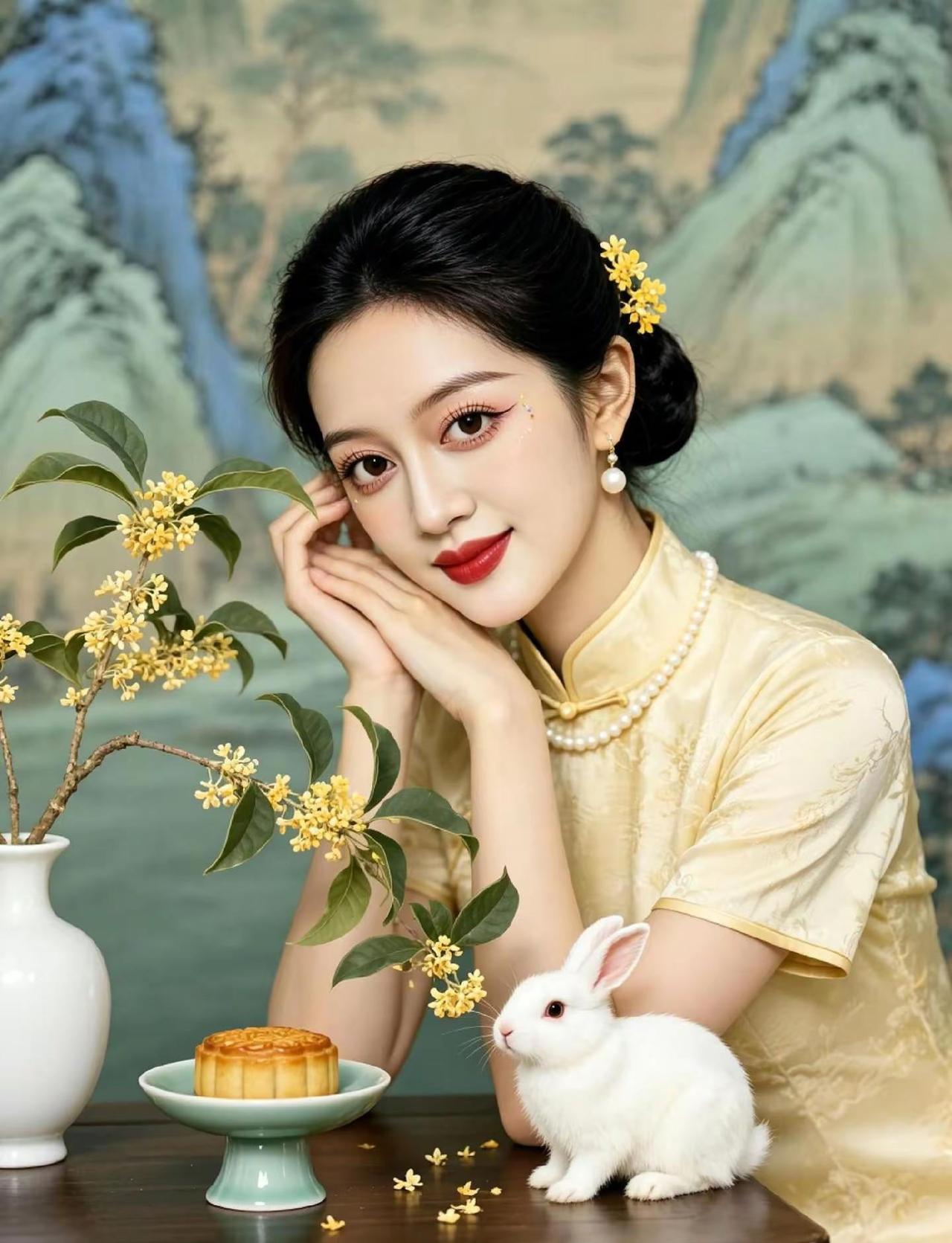 Al中秋国风写真。秋有桂花，月有清辉。在国风画卷里，留住中秋的浪漫，愿年年皆胜意