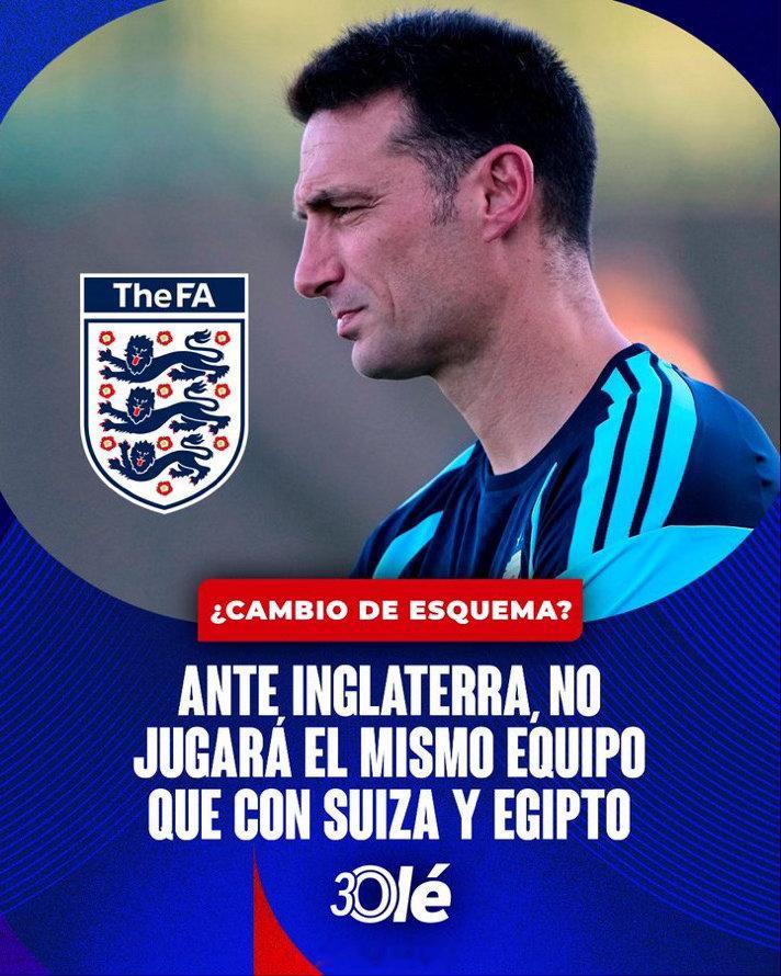 阿根廷球迷俱乐部  阿根廷对英格兰将变阵！⚠️🇦🇷 注意：斯卡洛尼及其教练组