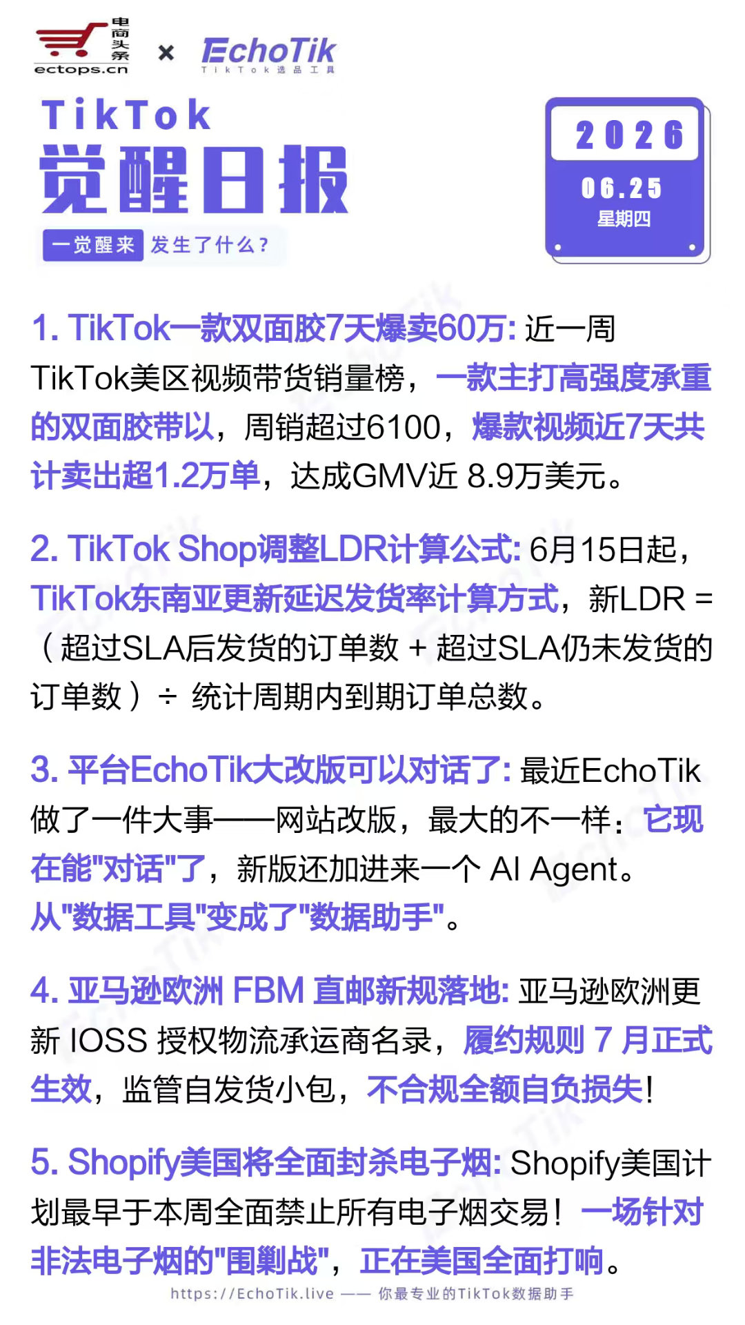 TikTok跨境电商日报 2026-06-251.TikTok一款双面胶7天爆卖