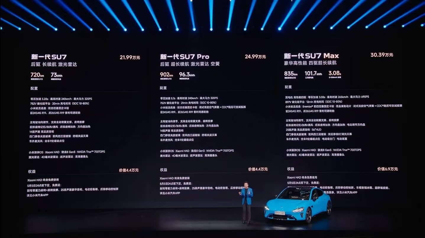 小米汽车新一代SU7 今天太忙了，发布会都没怎么看，突然发现群里有人发了价格讲真