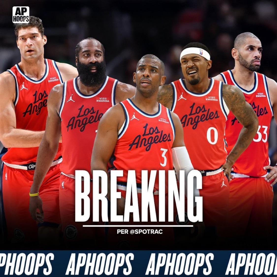 詹姆斯·哈登、克里斯·保罗、布拉德利·比尔、尼古拉斯·巴图姆和布鲁克·洛佩兹现在