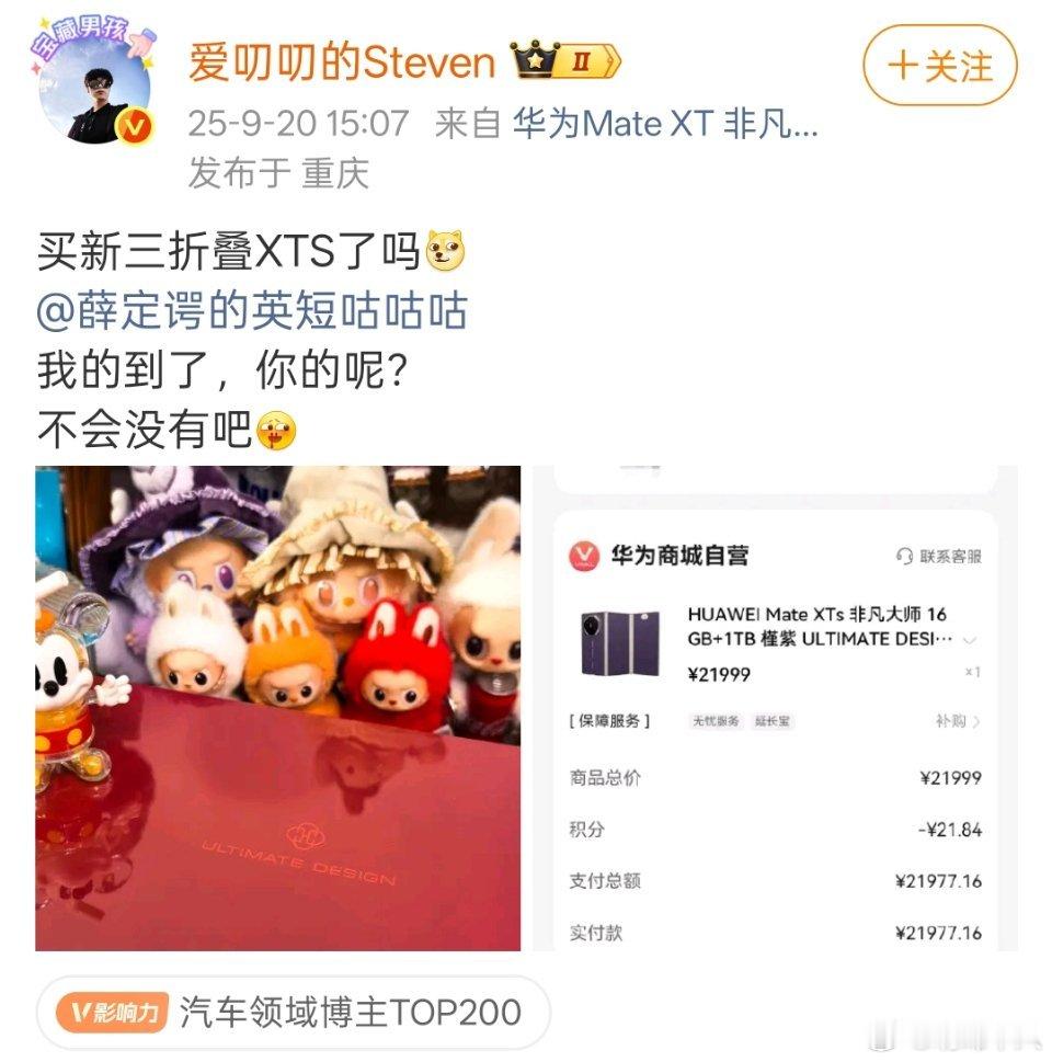 爱叨叨的Steven两代华为三折叠手机都买了，英短以后应该不会质疑了吧？ ​​​