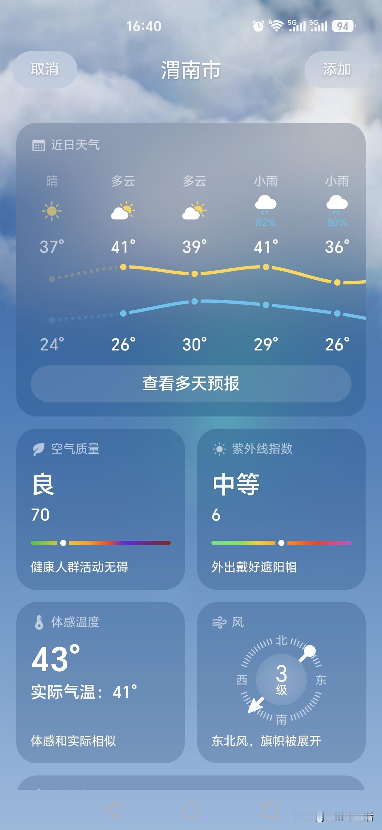 渭南的天气，怎么感觉有点儿反常？体感温度43℃，下午四点的时候，直接热到了全国第