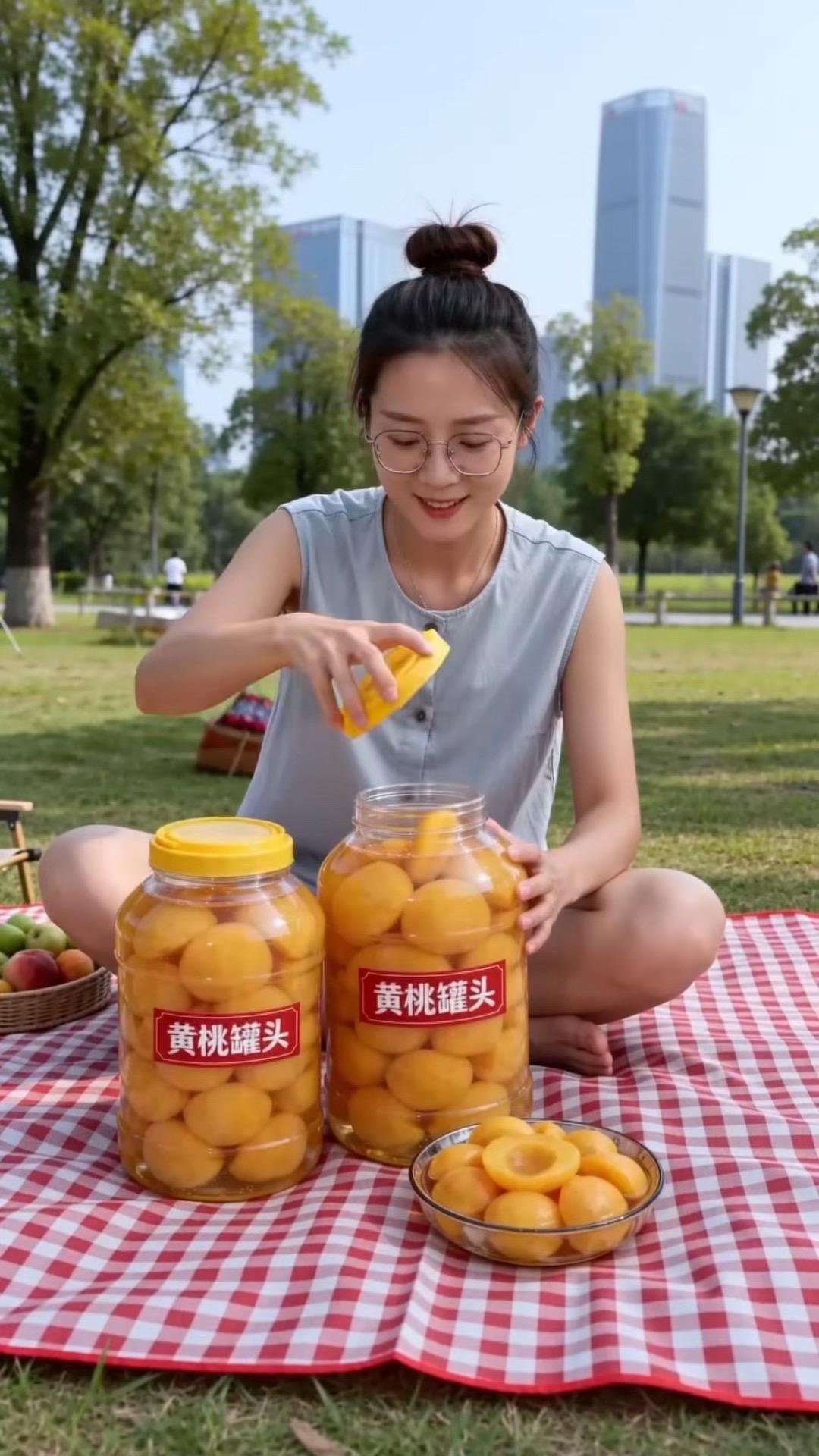 大块黄桃，脆嫩多汁，清甜不腻。每一口都新鲜饱满，露营野餐、解馋解腻必备...