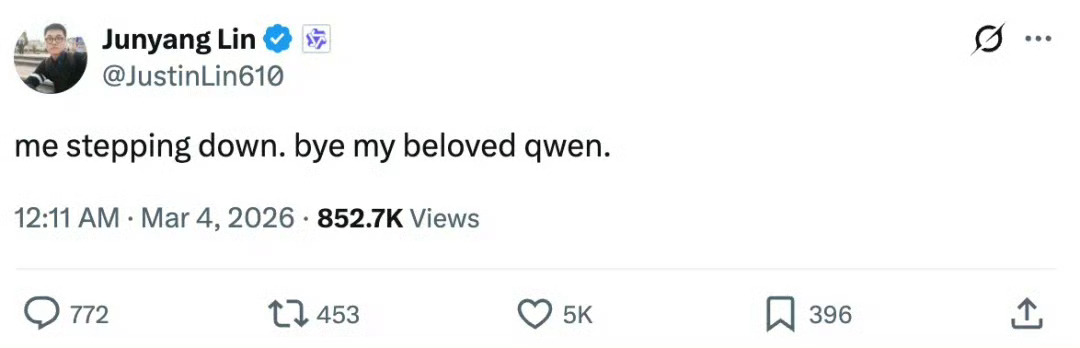 阿里Qwen负责人宣布离开 阿里的通义千问这次算是“地震”了。32岁的P10林俊