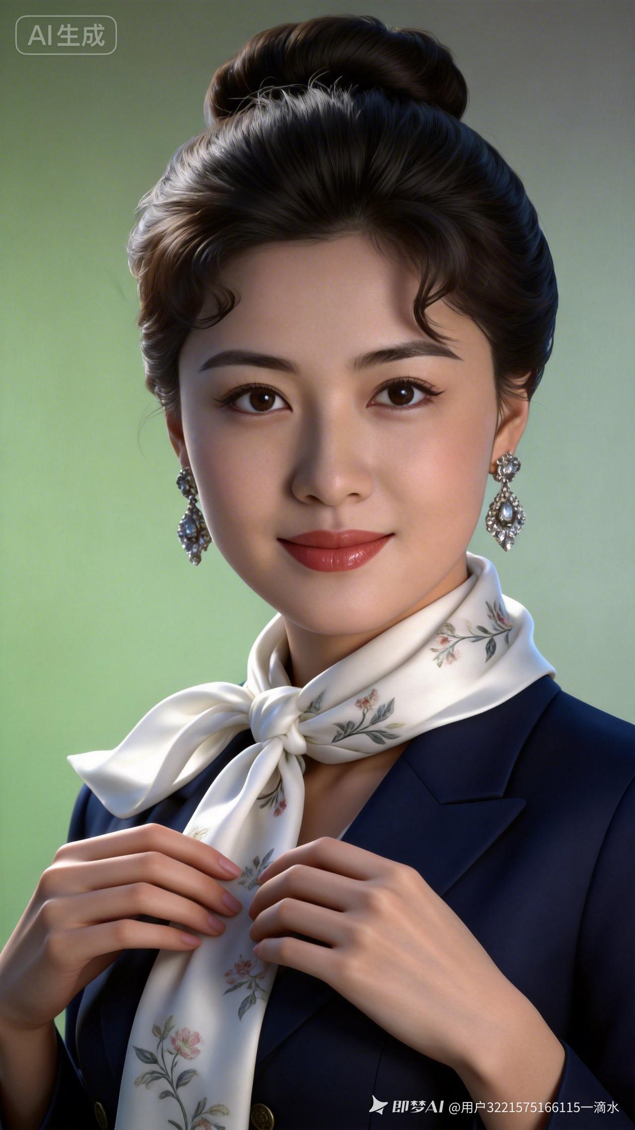 这是一位优雅的女性在整理围巾。