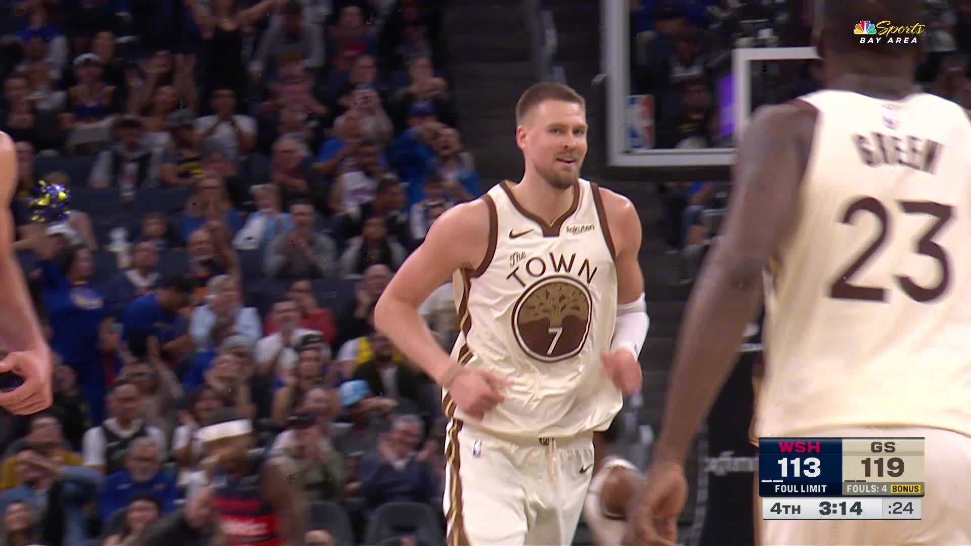 波尔津吉斯单手劈扣得分！奇才vs勇士