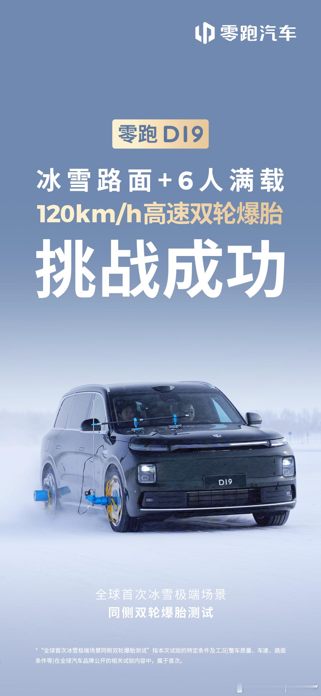 全球首次冰雪极端场景测试，零跑D19 同侧双轮爆胎挑战成功！  ✔时速80km/
