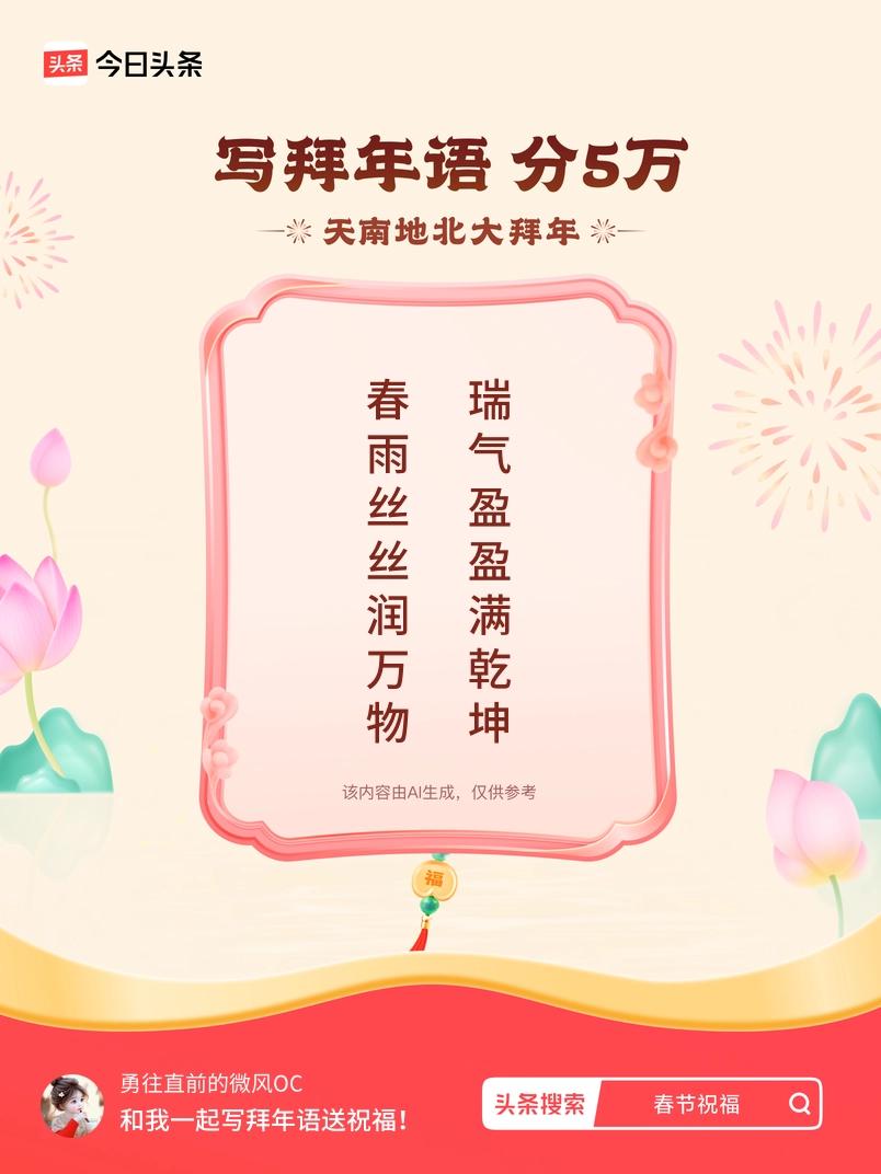 写拜年语送祝福新春拜年送祝福！我的祝福是：“春雨丝丝润万物，瑞气盈盈满乾坤”！快