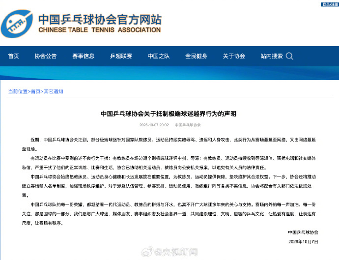 #乒协发声明抵制极端球迷越界行为#【#乒协拟推动建立赛场禁入名单制度#】今天，中