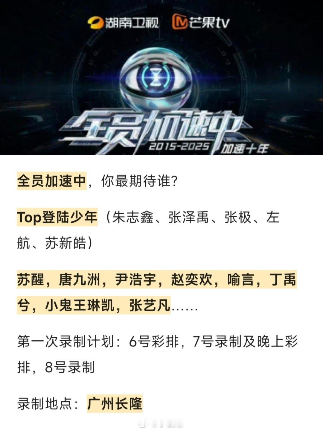 乘风2025[超话]全员加速中2025八号开始录制啦🎉🎉全员加速中2025八