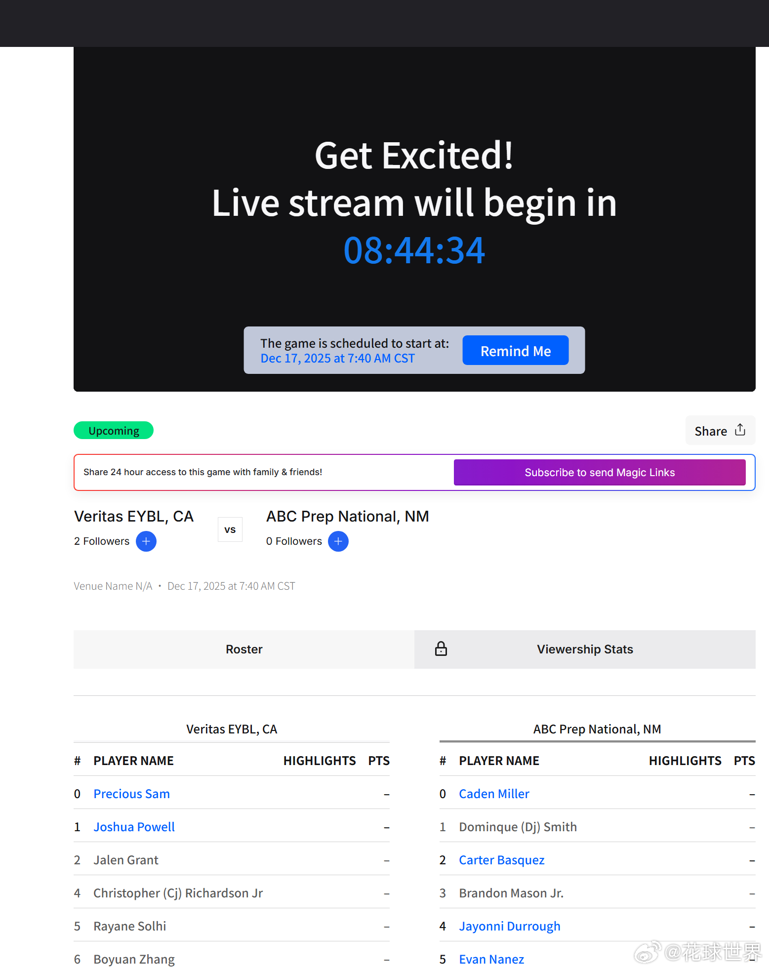 插一条，明天上午7点40，张博源随队参加Tarkanian Classic经典赛
