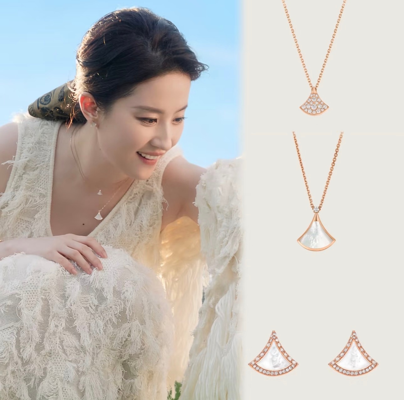 刘亦菲舌头是心形的宝格丽女王刘亦菲戴的Diva’s Dream是扇形的 