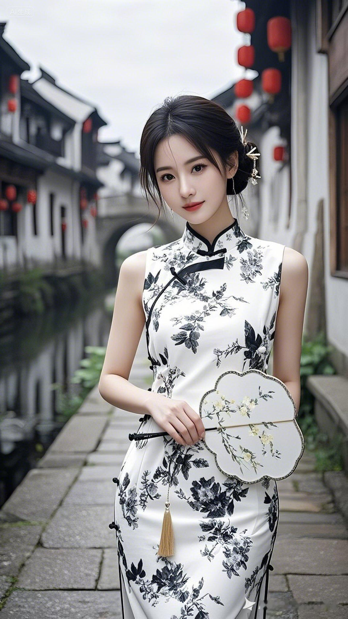 旗袍少女漫步古街，韵味十足！🌸👗🏯