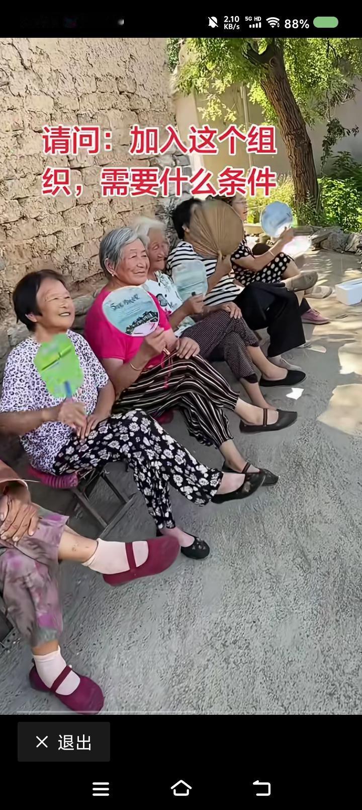 加入这个组织的条件——
网上视频：加入这个组织的条件是什么？一群大妈坐在墙根，摇