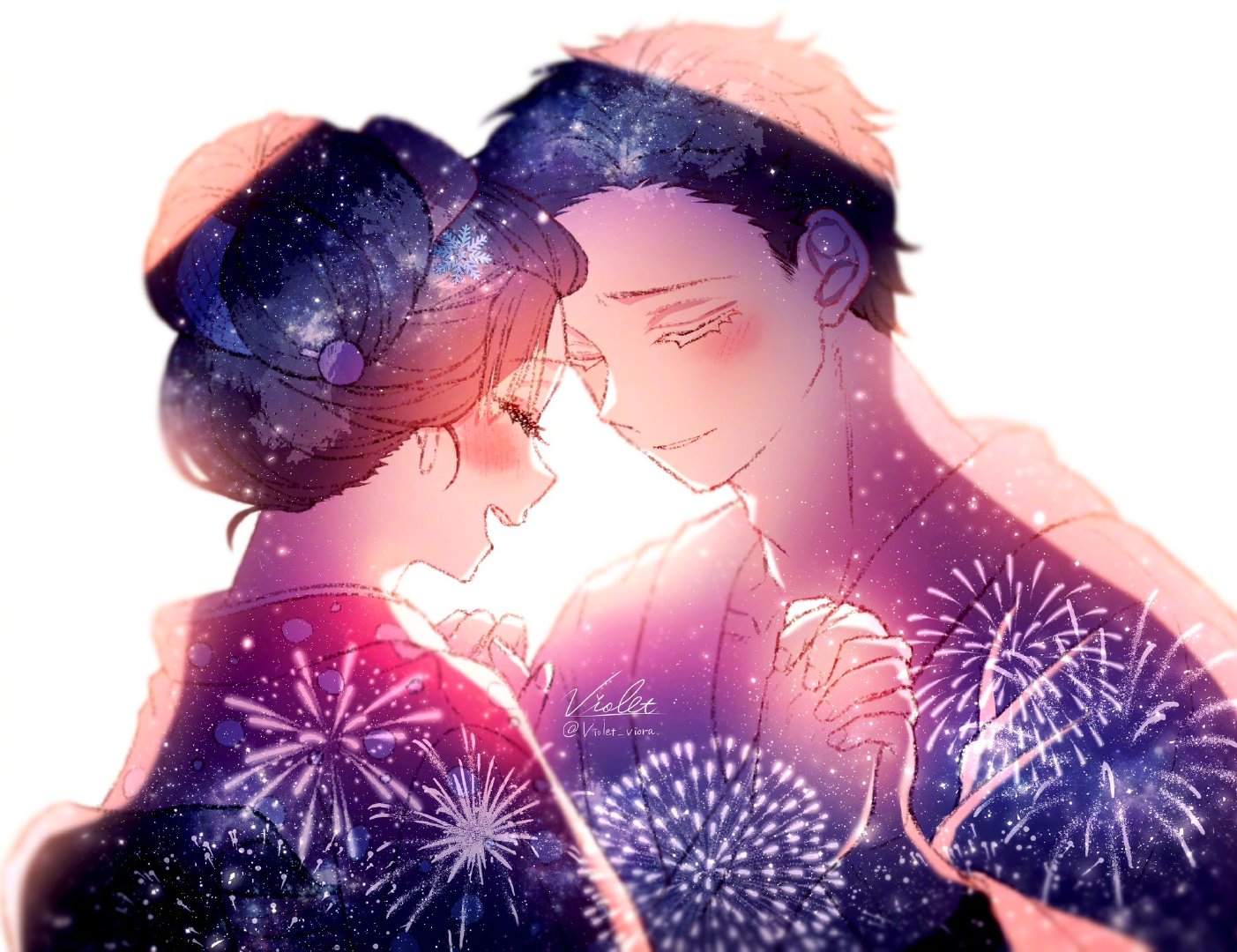 鬼灭之刃 狛恋 烟花下的美好结局！（绘：Violet_viora） ​​​