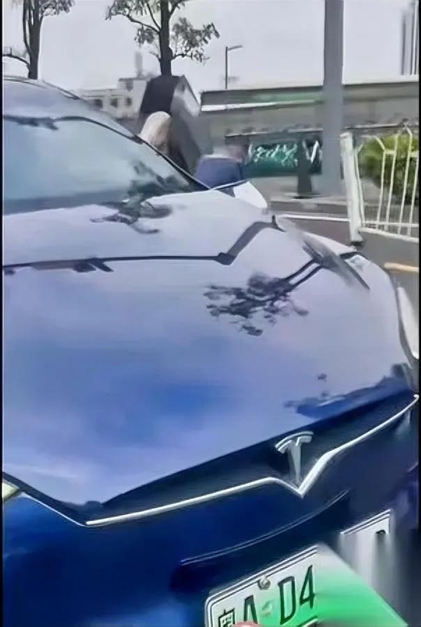 特斯拉女司机又火了！

当街摔外卖的样子真丑…

广东街头这起路权纠纷里，开特斯