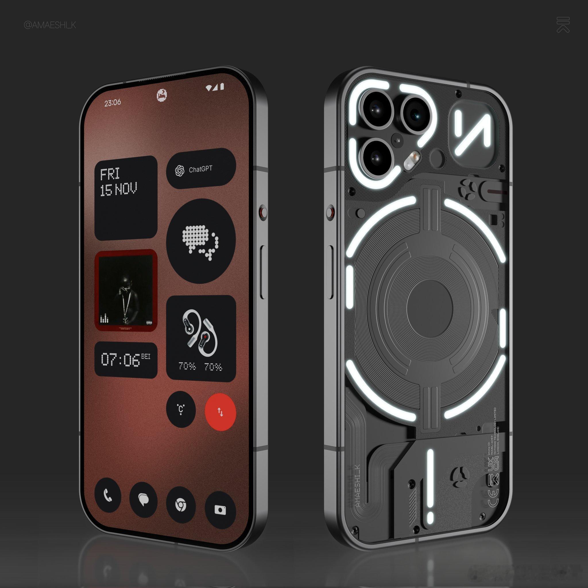 【Nothing Phone（3）渲染图曝光】依旧还是内味儿，外观相当有特色，不