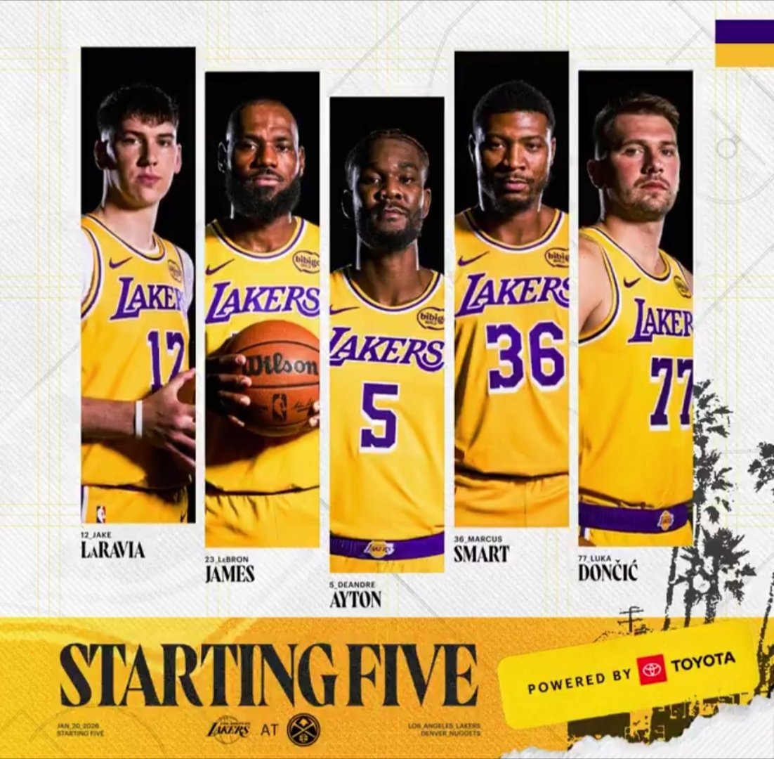 湖人首发不变：东契奇、斯玛特、拉拉维亚、詹姆斯、艾顿湖人vs掘金