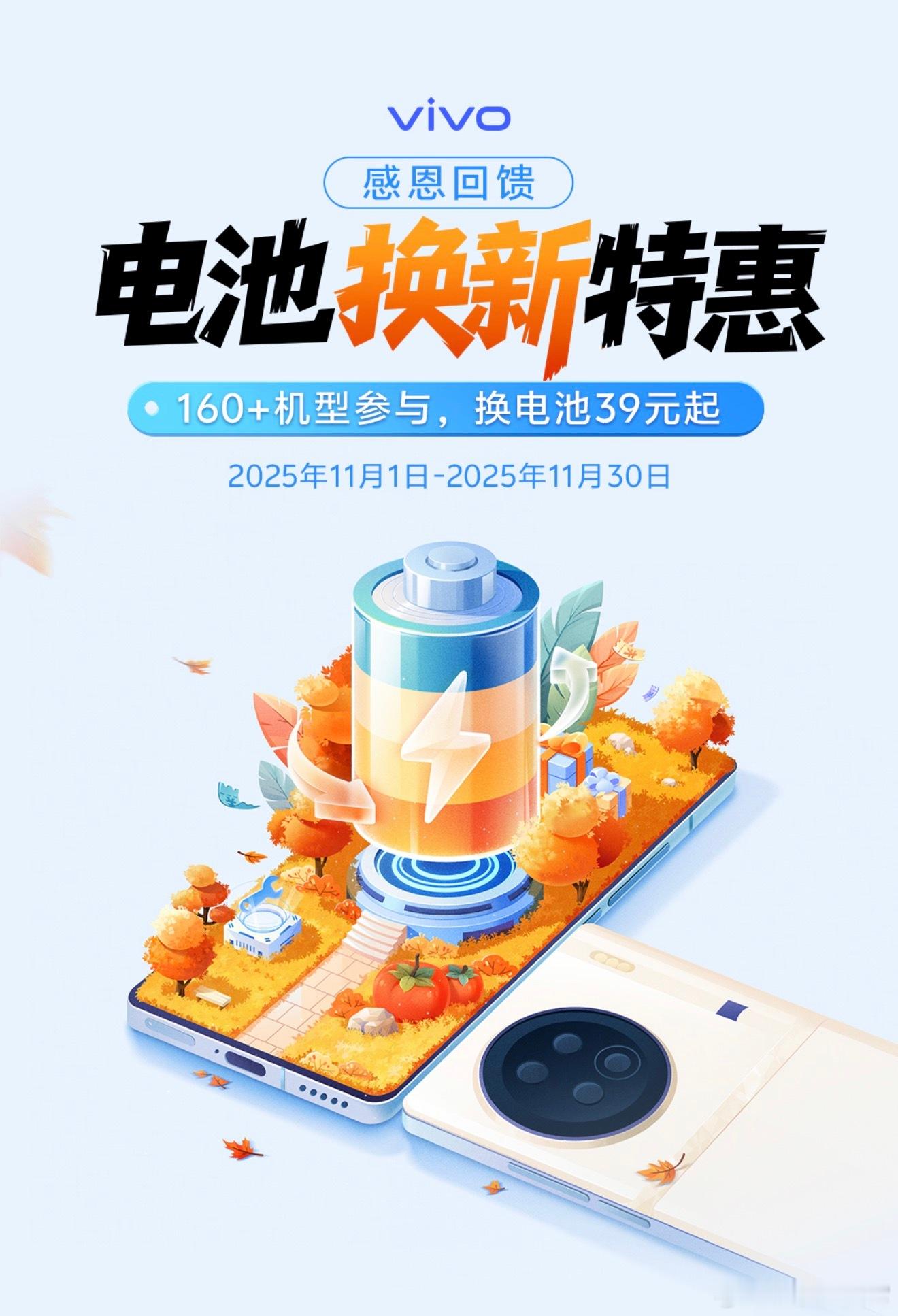 话说蓝厂搞的这个电池换新活动可以啊，替大家看了下对老用户相当友好，最便宜39就可