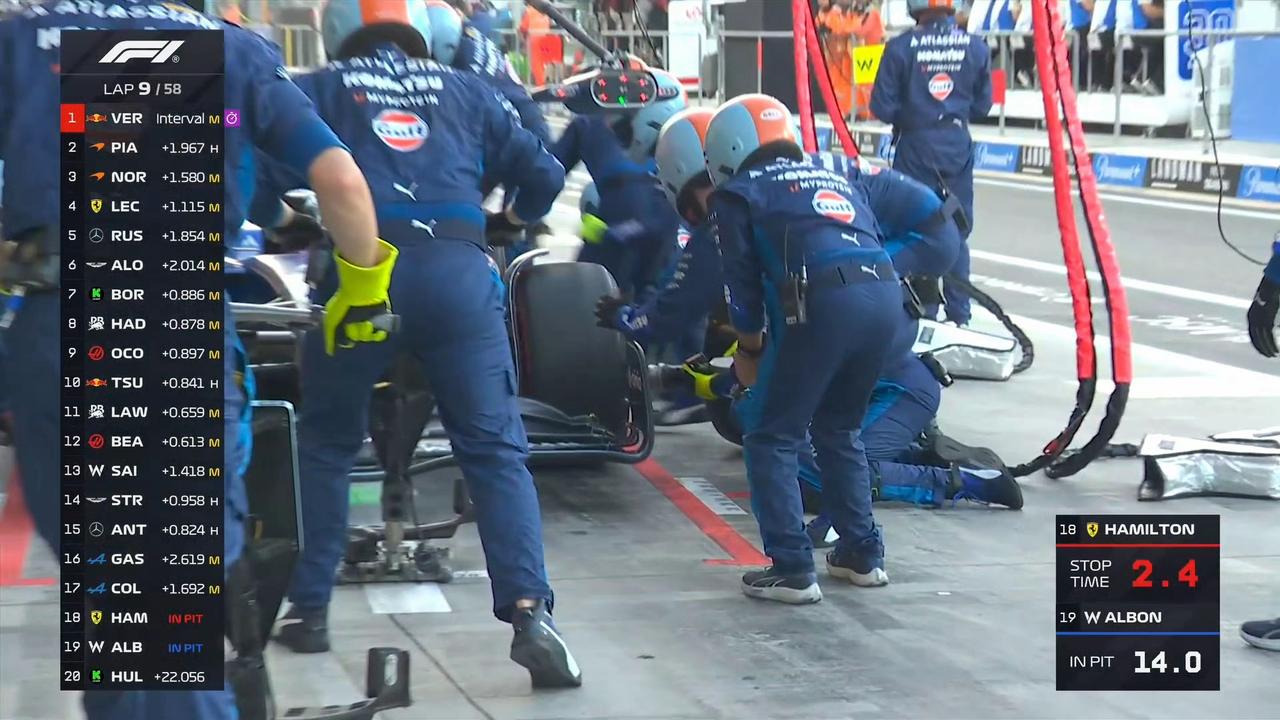 2025F1阿布扎比赛9/58：局势平静下来，车和车相隔都不远。
霍肯伯格、汉密