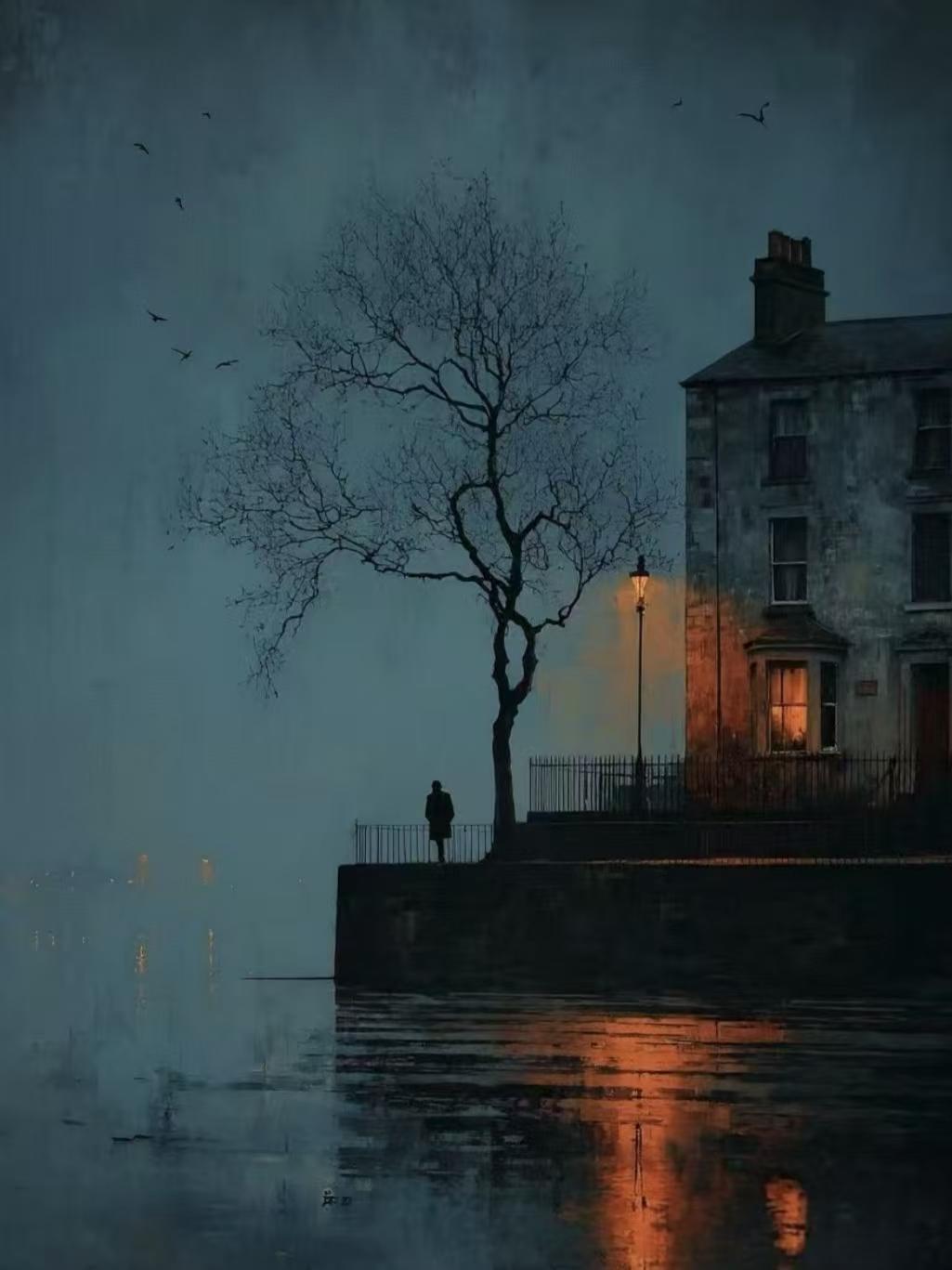 塞鸿秋.夜归 
暮色暗吞归途长，
冷阶凉透旧行藏。
孤踪独步积水光，
尘心暗把前