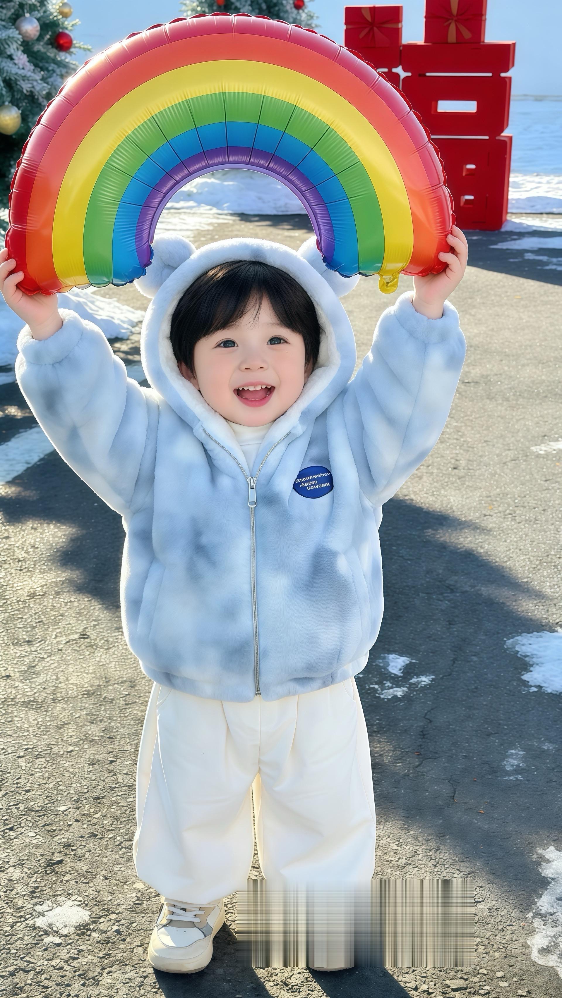 男宝冬日穿搭选这款雾霾蓝毛绒外套准没错！软乎乎的仿兔毛材质超保暖，连帽...