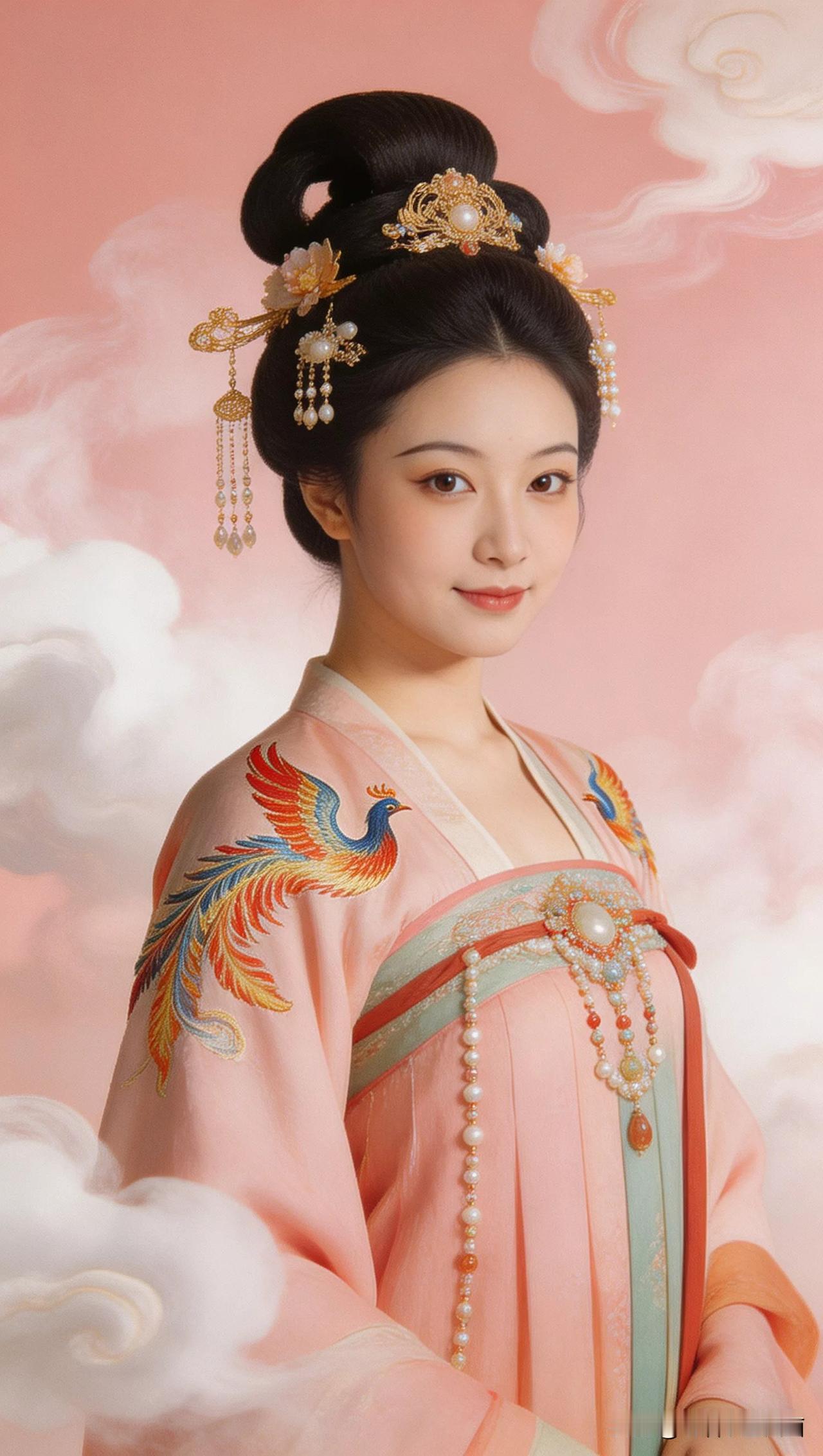 穿越时空的古典美人，一袭华美的汉服，惊艳了时光。张立启原创书画AI作品古仕女发髻