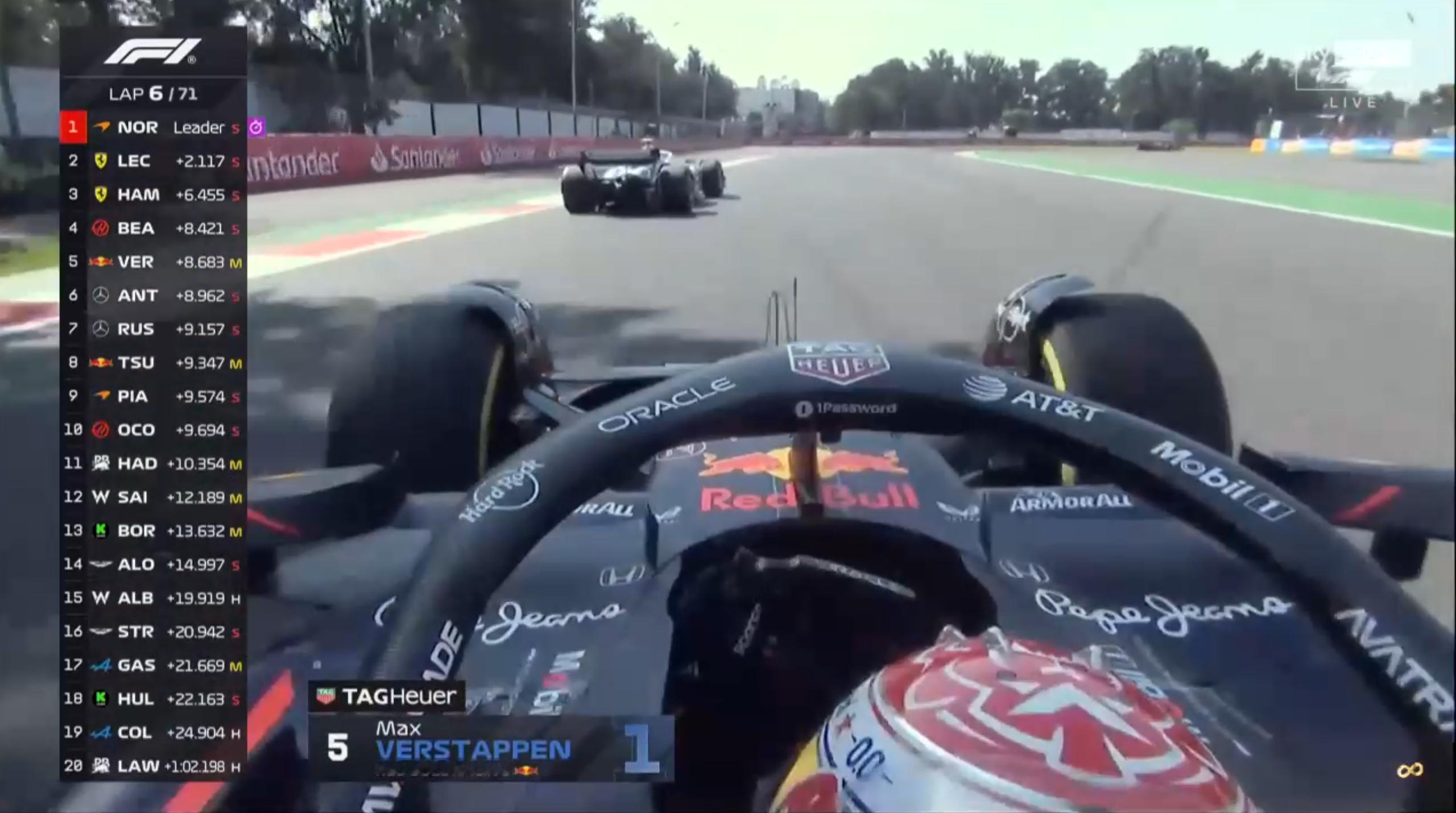 好混乱的缠斗！维斯塔潘和汉密尔顿在争夺4-6号弯，贝尔曼趁乱来到了P4！F120