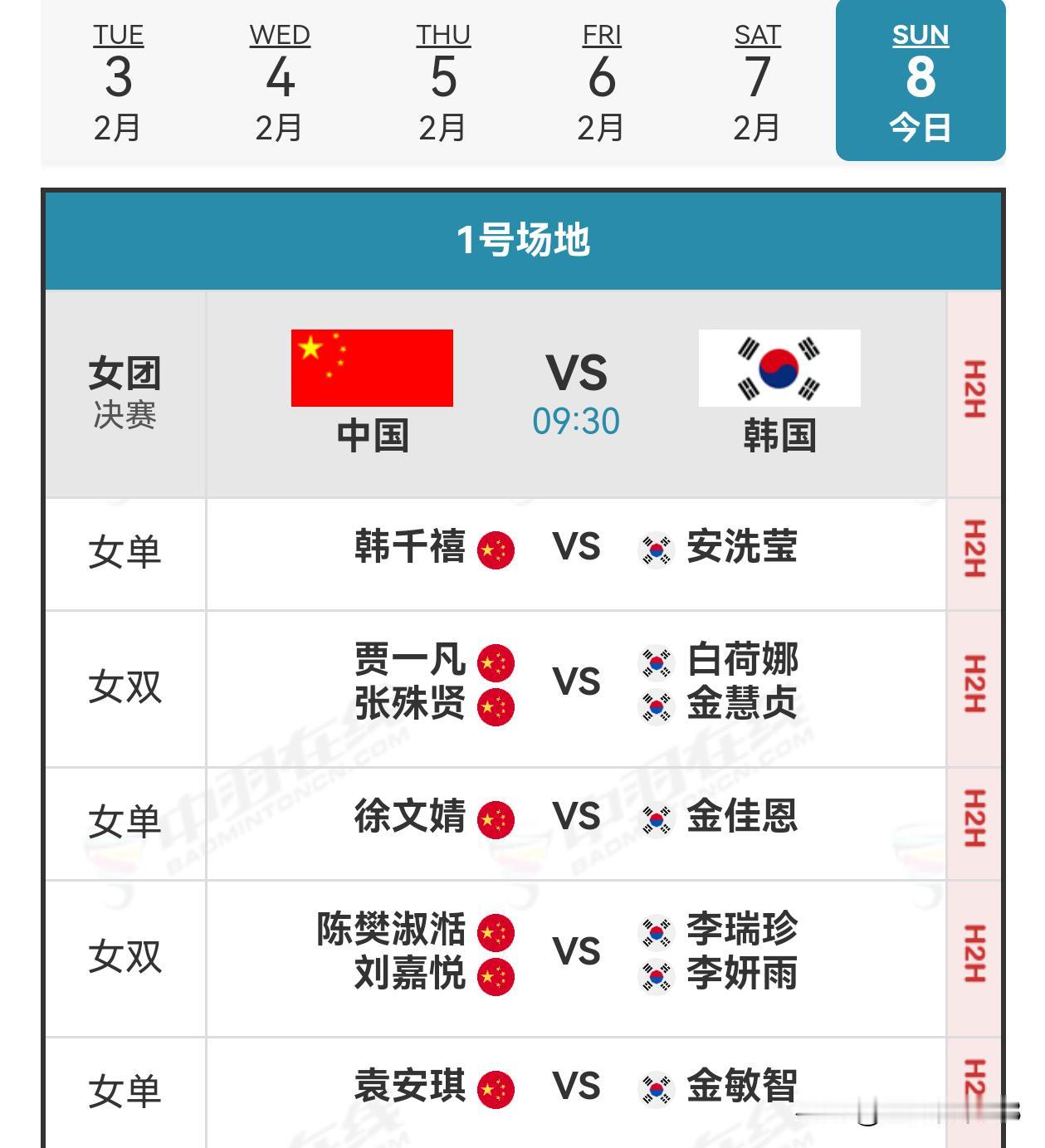 8是女团决赛赛程2026年亚洲羽毛球团体锦标赛 
     女团决赛与8日北京时