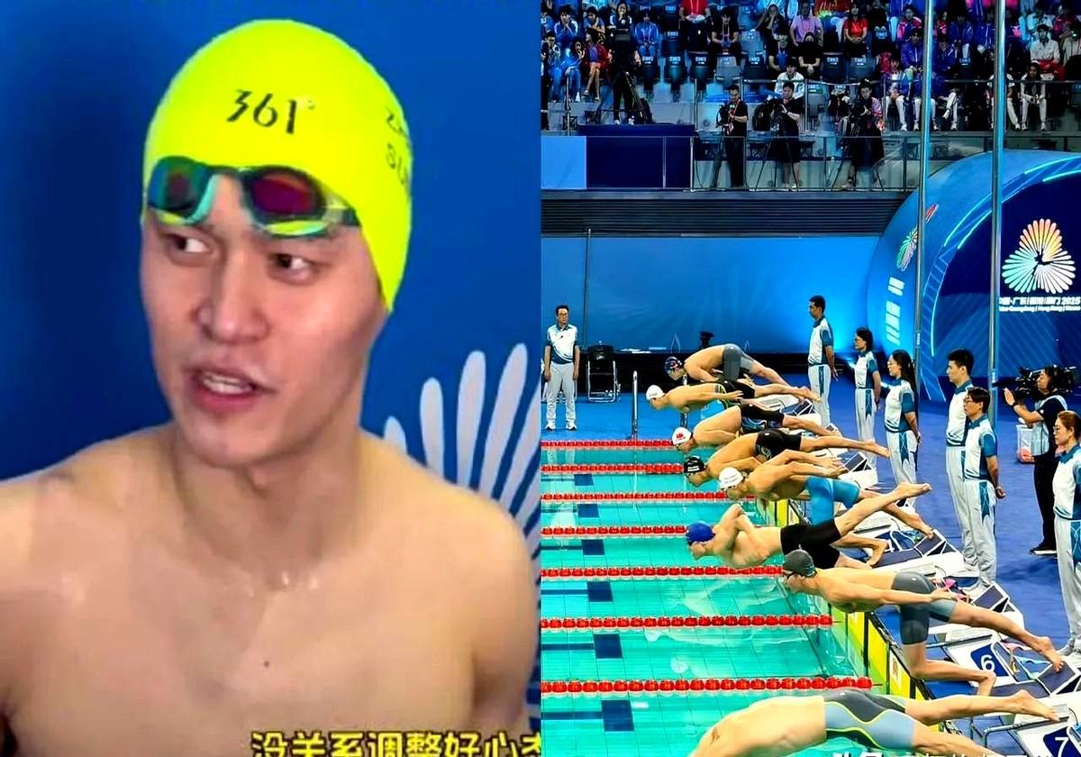 孙杨复出了，但他不是为了争冠军。

他想证明自己，更想激励年轻一代。

比赛中的