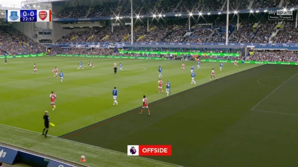 #英超#阿森纳1-0击败埃弗顿的比赛中，马丁内利打入的这个球，被吹罚越位在先，恩