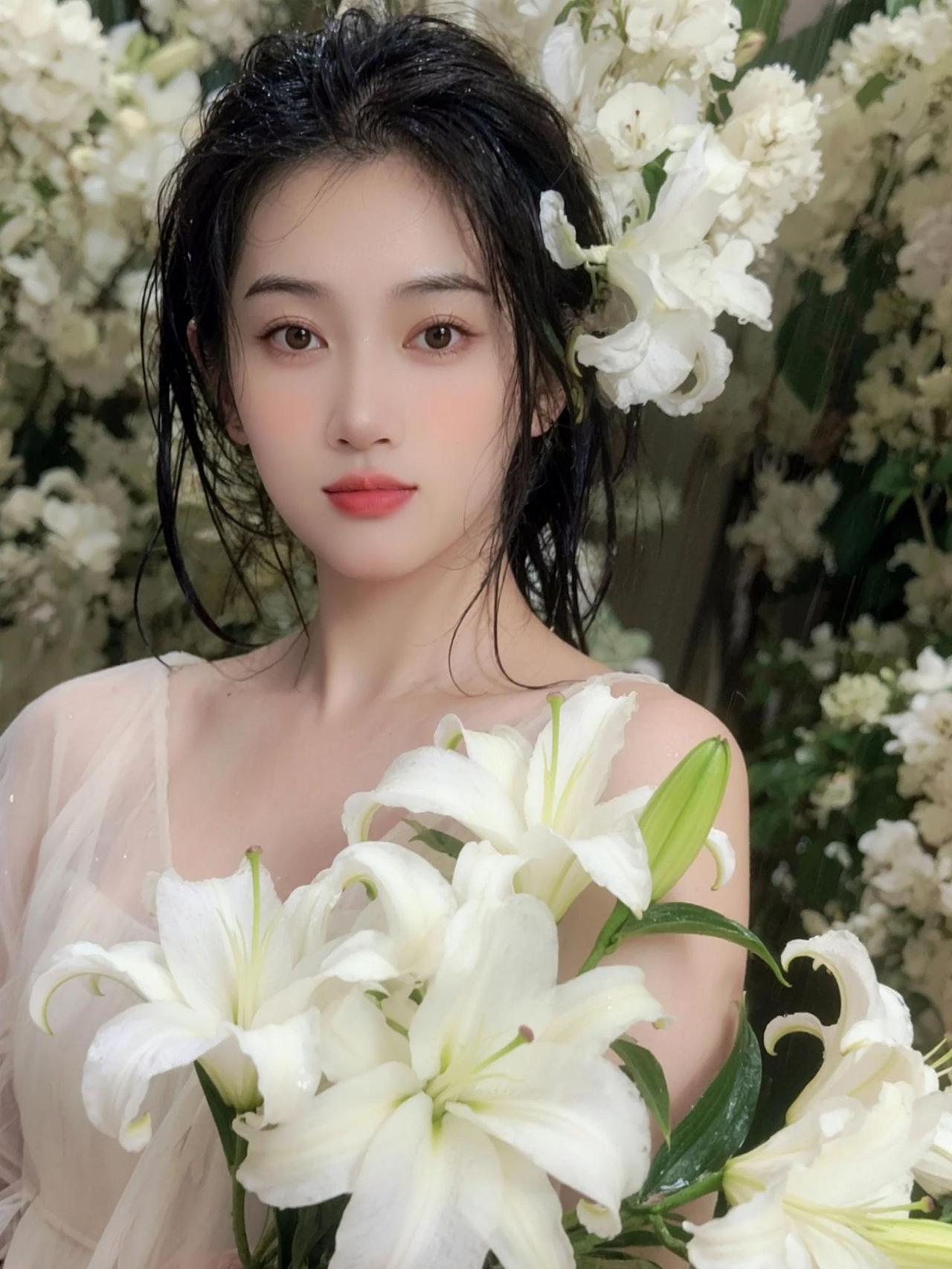 AI雨雾湿发写真 抖音ai创作 百合花写真 抖音玩法合伙人计划 情绪音乐玩法新风