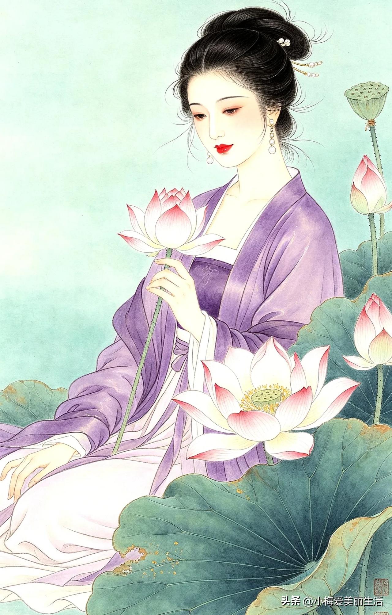 莲花香里坐，美人如画来。