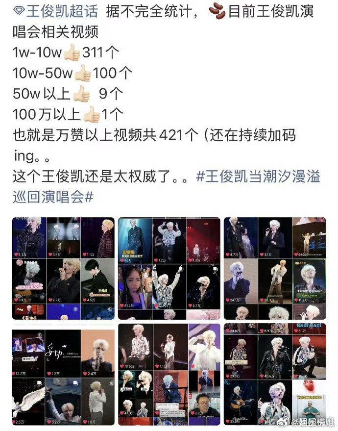 王俊凯演唱会百万赞视频站姐“暗星”拍摄的王俊凯《不值得》舞台直拍发布19小时即突