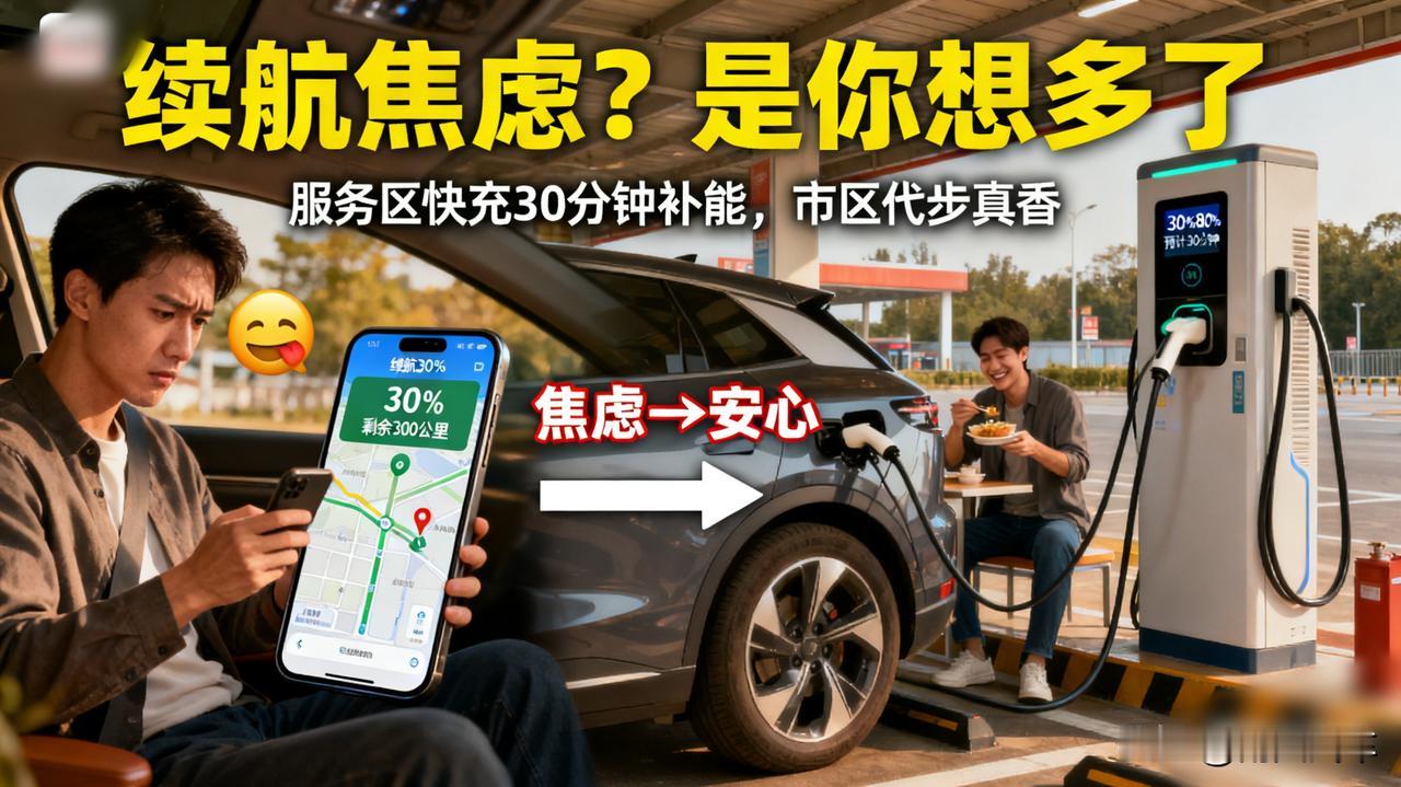续航焦虑？是你想多了

开电车回老家，300公里路程，出发前各种焦虑。结果服务区