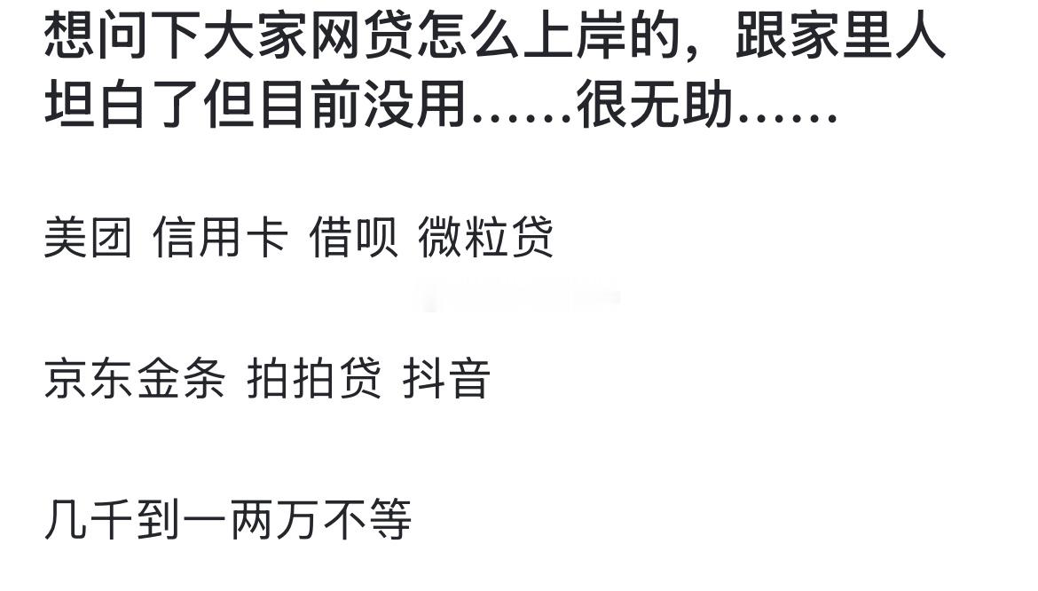 想问下大家网贷怎么上岸的，跟家里人坦白了但目前没用……很无助 