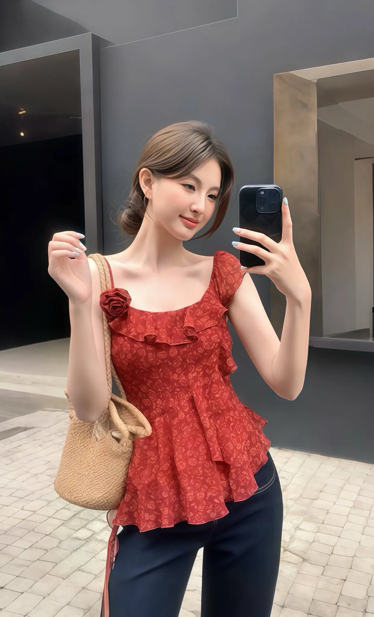 油画里的玫瑰穿在身上，穿出慵懒松弛高级感。红玫瑰碎花于吊带间诉说旧时光...