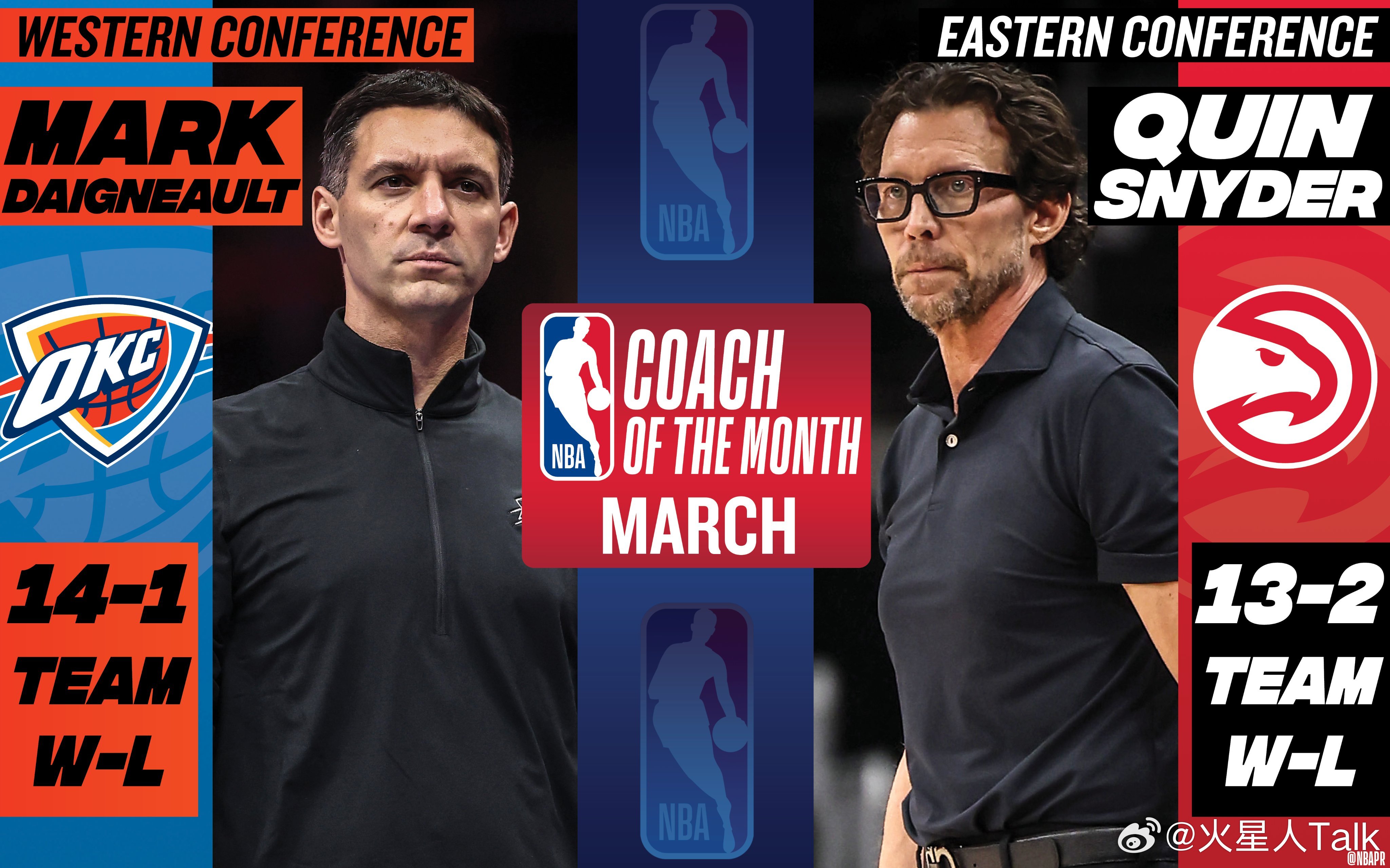 NBA2025-2026赛季NBA 3月东西部月最佳教练：戴格诺特和施耐德。西部