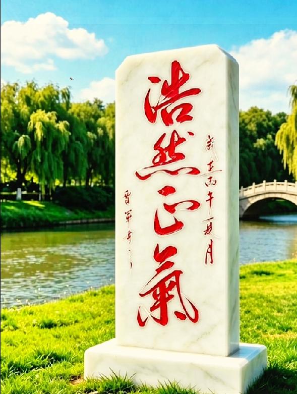 河边石碑四字行书，多数人不能一眼认全

河畔这块汉白玉石碑行书洒脱，不少游人站在