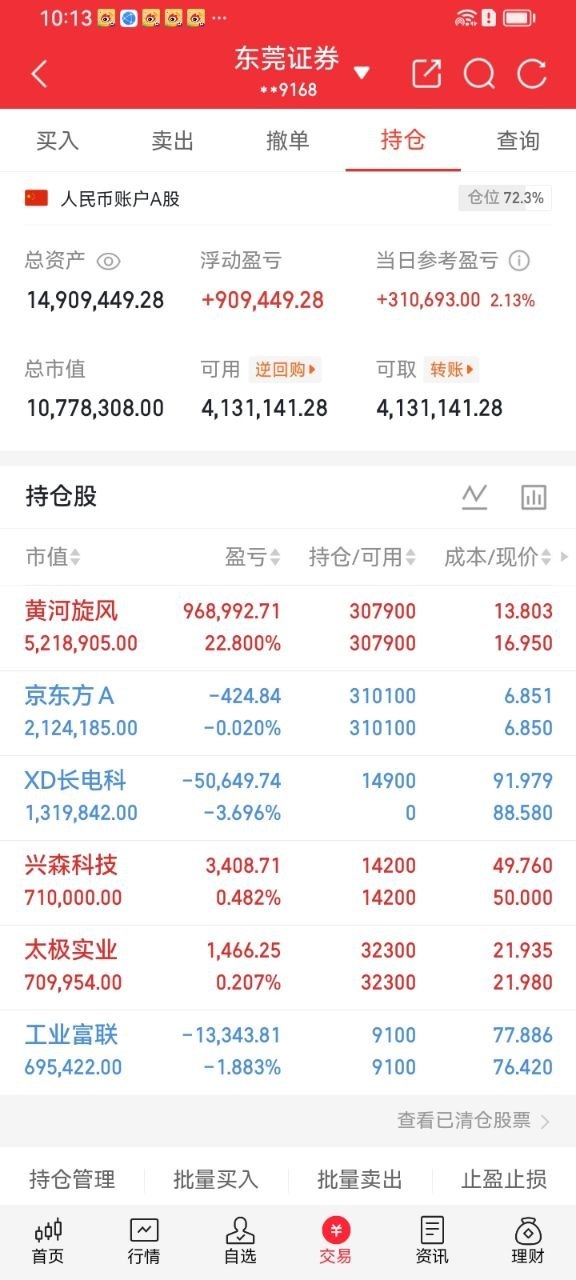 今日新开仓XD长电科，投入137万本金，91.96的成本进场，遇上除权叠加盘面调
