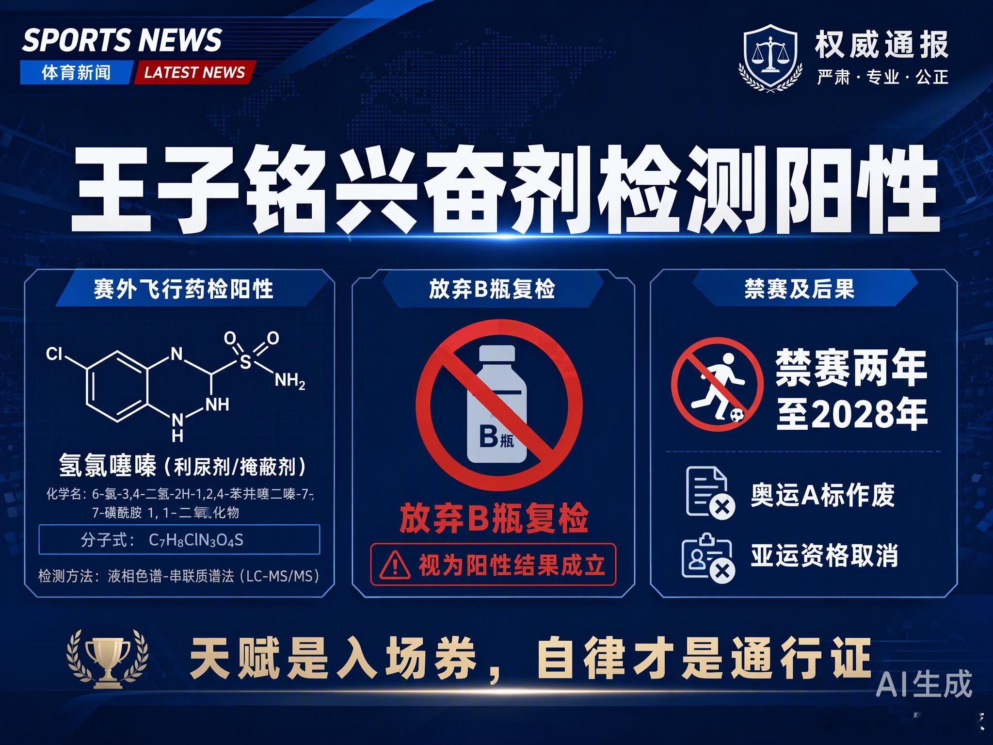 19岁的仰泳新星王子铭，因为一管尿样被禁赛两年。最让人唏嘘的不是药检阳性本身，而