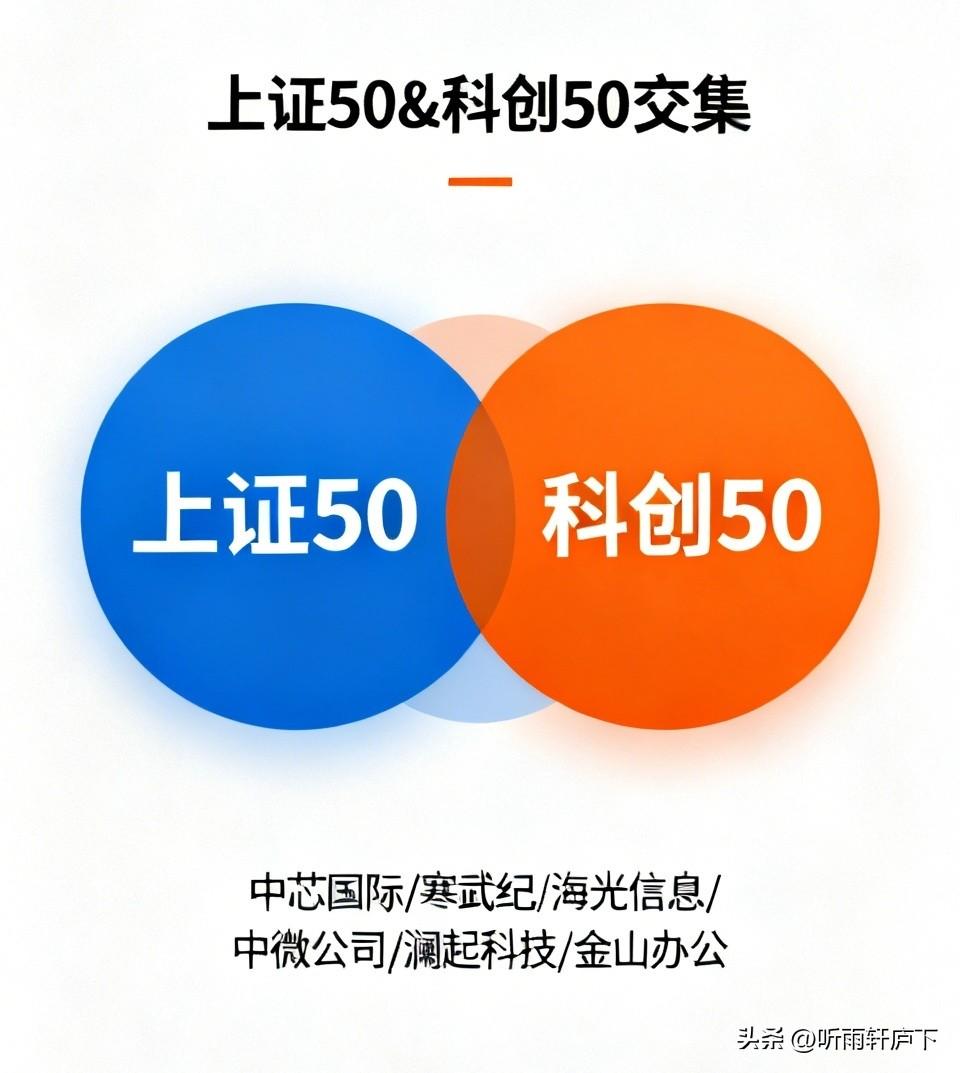 忽然发现：同时属于上证50和科创50的股票只有6只！

一边是大盘蓝筹上证50核