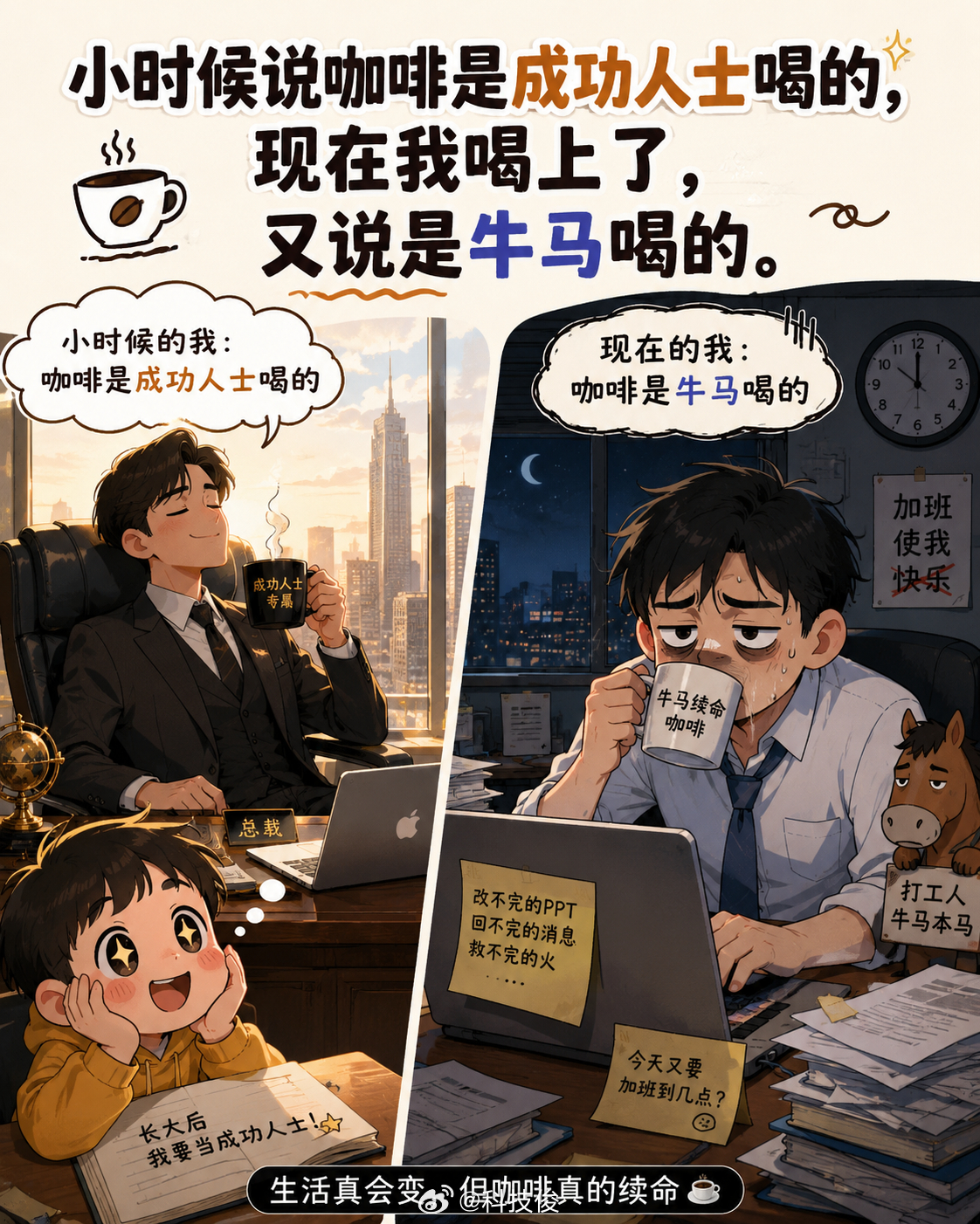 小时候说咖啡是成功人士喝的，现在我喝上了，又说是牛马喝的 深圳