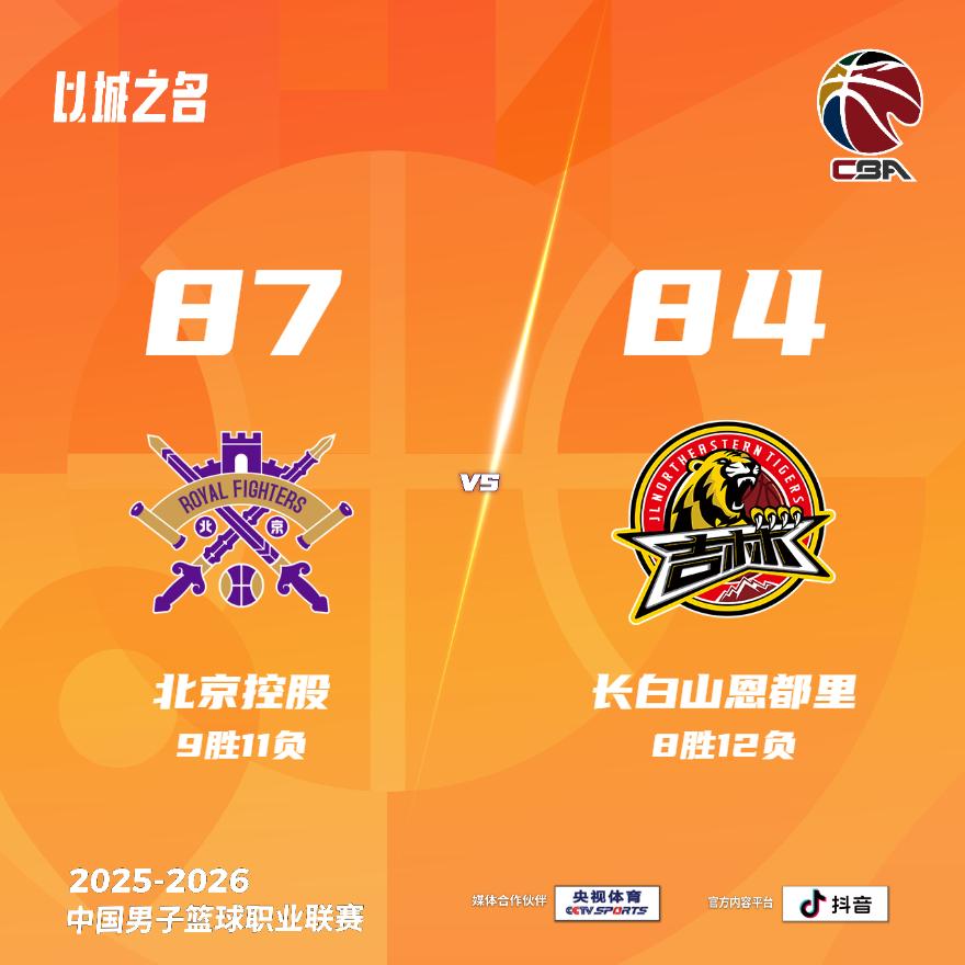 北京控股 87-84 长白山恩都里 北控男篮vs吉林男篮
北京控股：邹雨宸27分